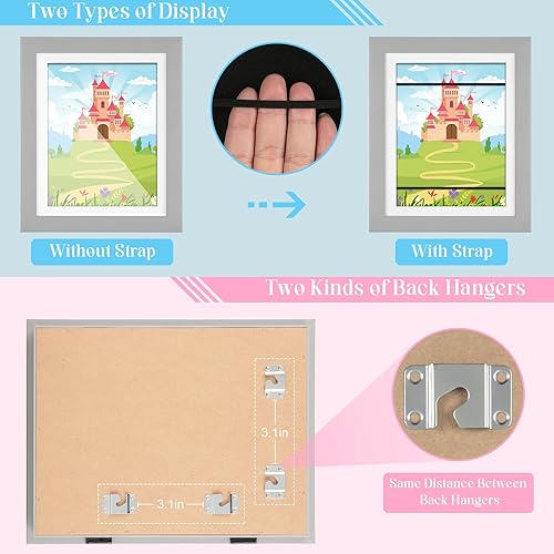Vista 2 de [Paquete de 2] Marcos de arte para niños, marcos de arte para niños de 10 x 12.5 pulgadas con apertura frontal intercambiables, marco gris