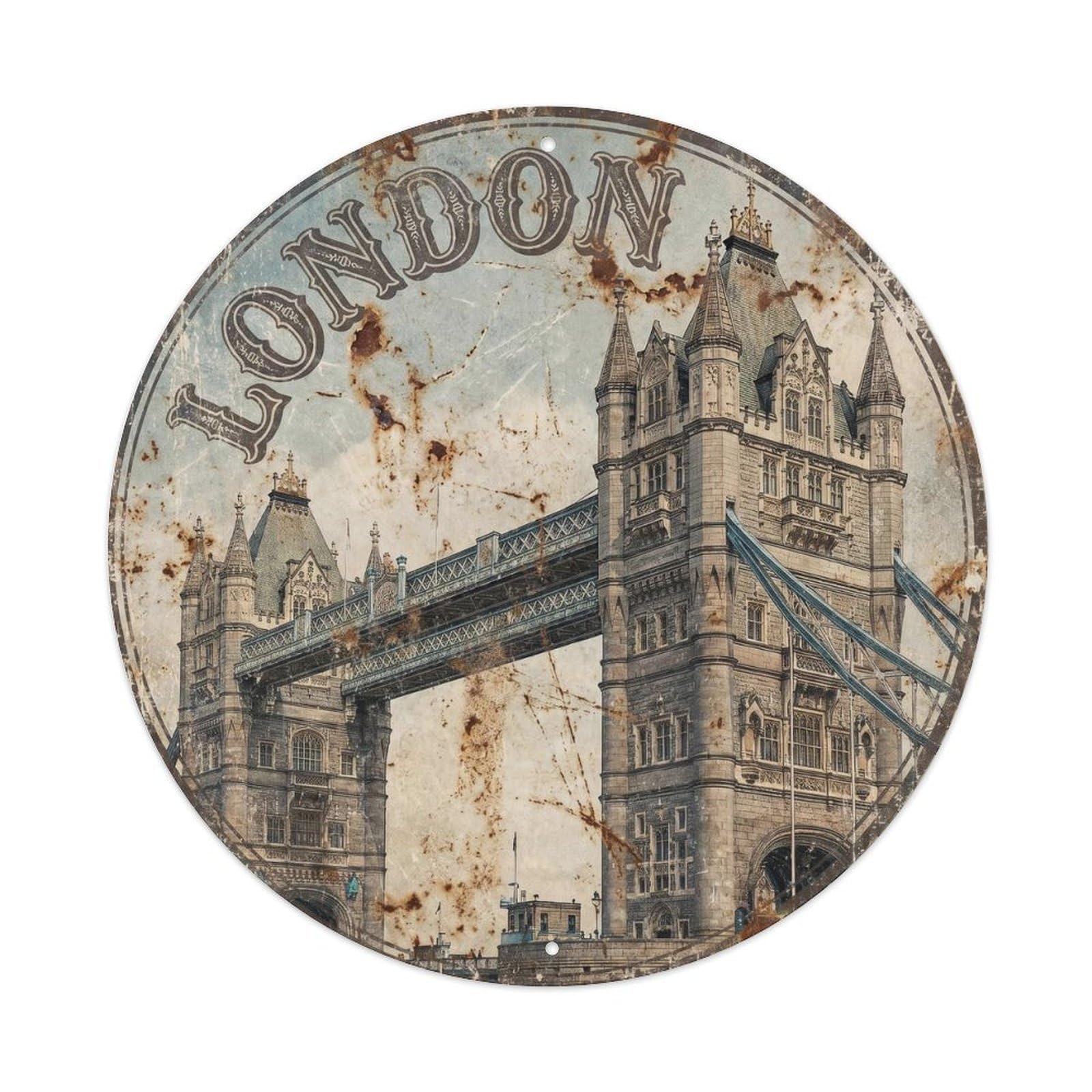 Bridge Architecture London Tourism Heritage Scenic Landmark Metal Tin Sign Plaque Wall Decor for Cafe, Man Cave, Club Bar, Office, Home Garden Round Metal Poster 8x8Inch