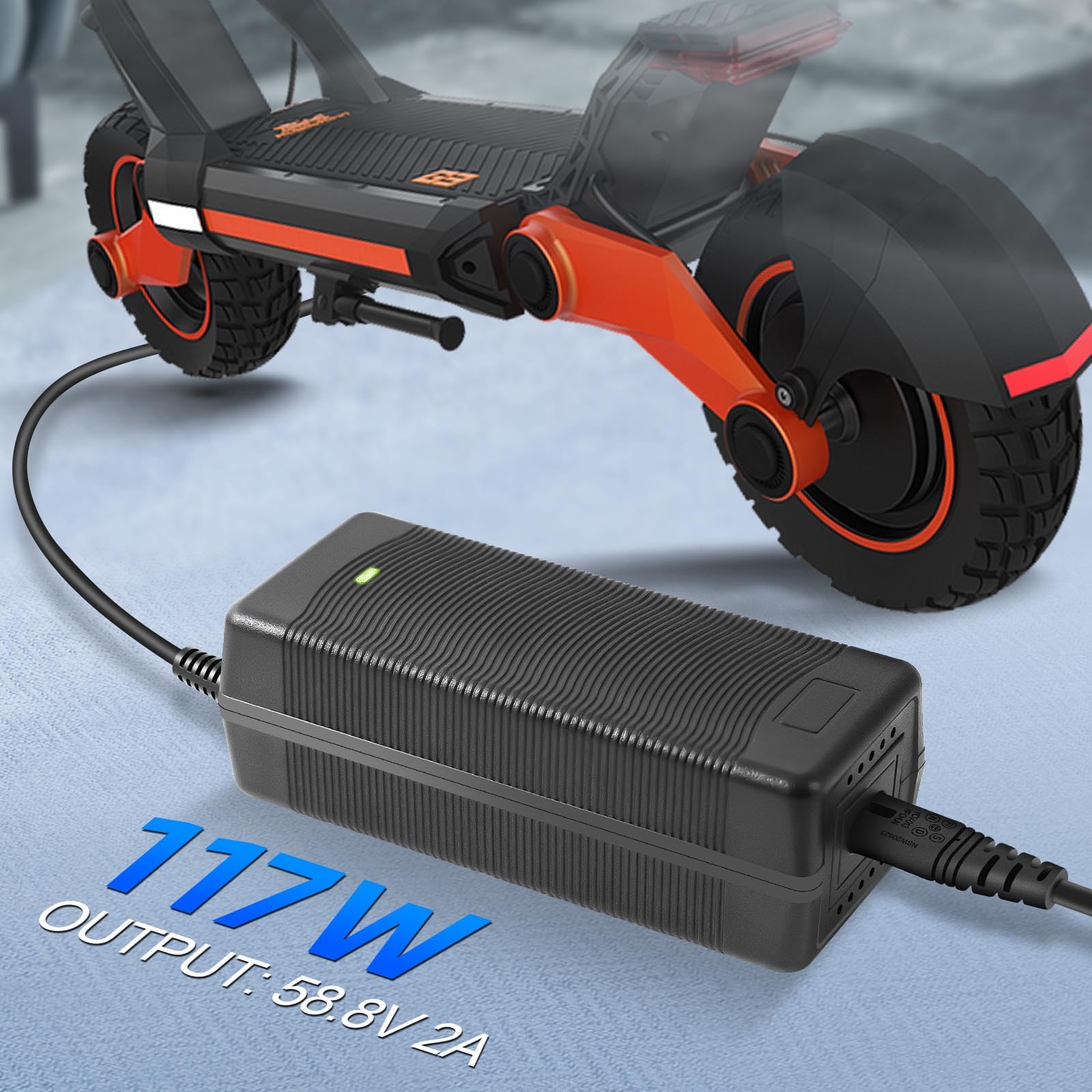 58,8 V 2 A Chargeur pour Kugoo G3/G-Booster Trottinette Électrique, Vélo Électrique, Hoverboard, Câble de Charge avec Fiches d'Interface 4 en 1, 117 W Chargeur de Batterie au Lithium