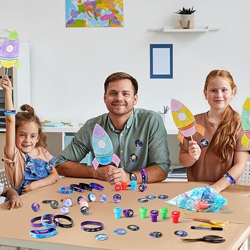 Miniatura 6 de Faccito 60 pulseras de silicona con bolas hinchables para fiestas espaciales, suministros de fiesta espacial, rellenos de bolsas temáticas de