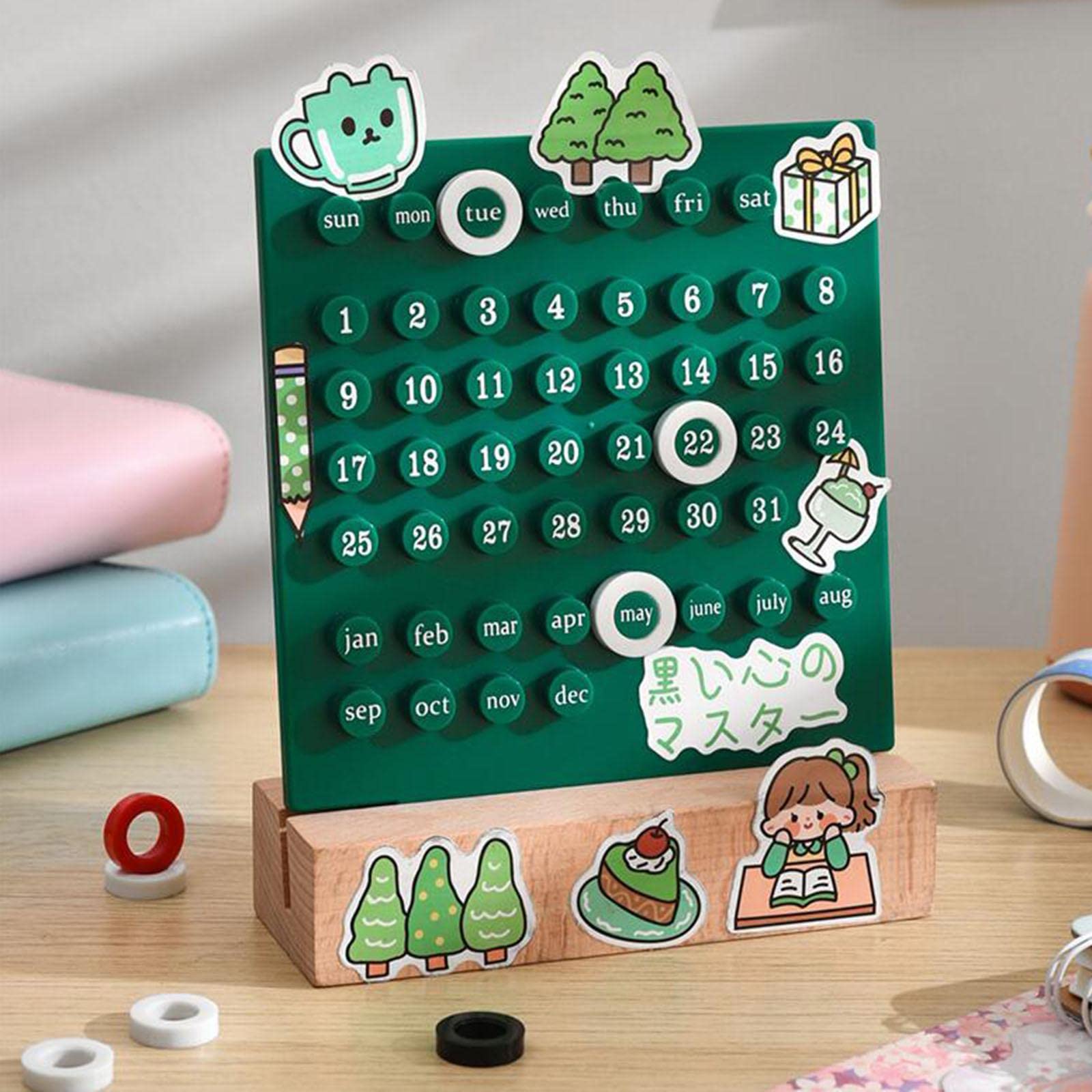 Creative Perpetual Calendar Ornaments Reusable Handmade for Desktop Home green-image-16