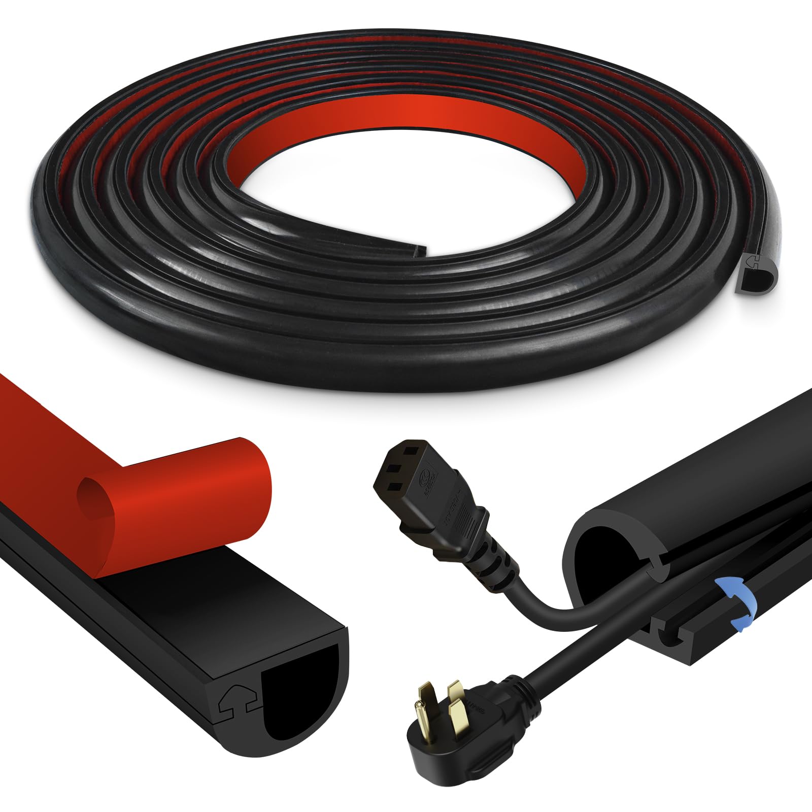 Cable Trunking Self Adhesive Wall Cable Cover Flexible Silicone Conduit Trunking TV Wire Hider for Wall Floor Cord Covers (Black, 14mm×10mm×3m)