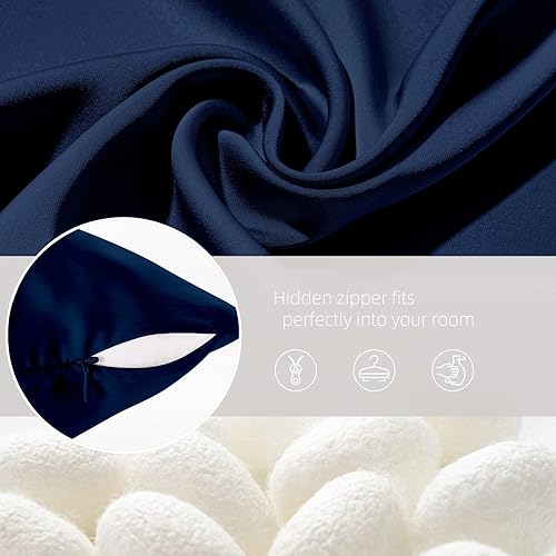 Miniatura 6 de Funda de almohada de seda para cabello y piel, de seda de morera, suave, transpirable, lisa de ambos lados, de seda natural, con cremallera, 1 Azul