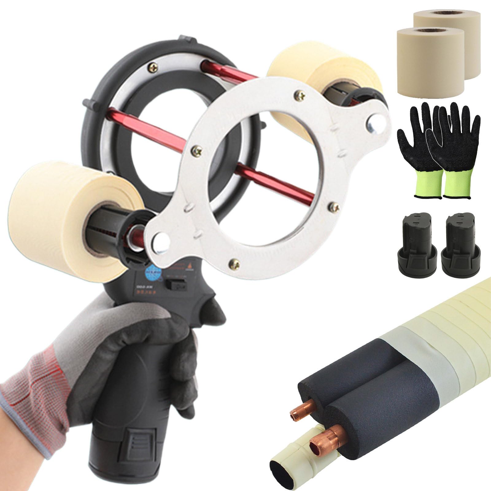 GYKOZY Portable Electric Tape Wrapping Machine, 12V Compact Rewinder for Air Conditioning Pipe, Automatic Tube Winding Tool