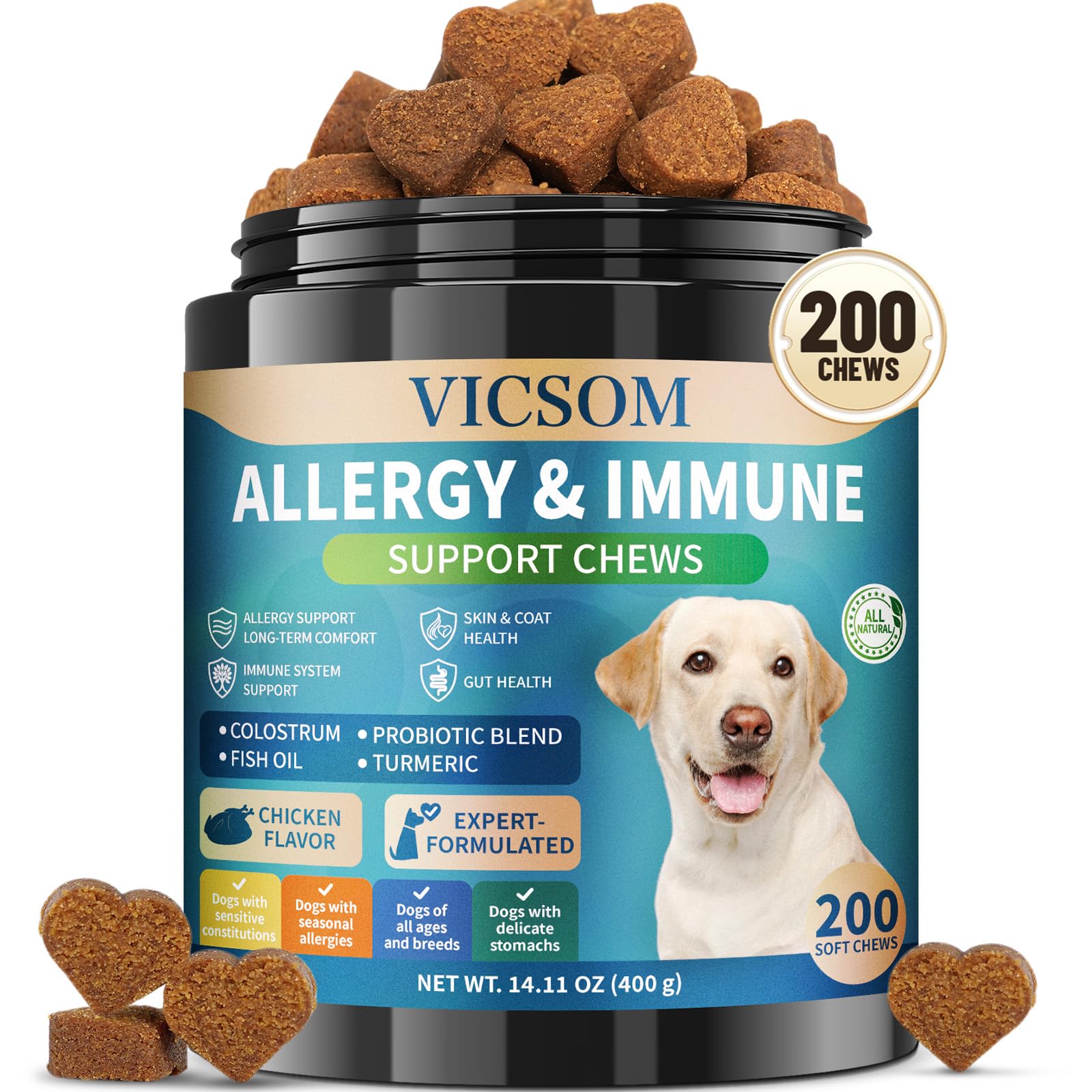 Dog Allergy Relief Chews for Dogs Itchy Skin with Salmon Oil & Omega-3, Dog Allergy Support Chews for Itchy Paws Ears, Eyes