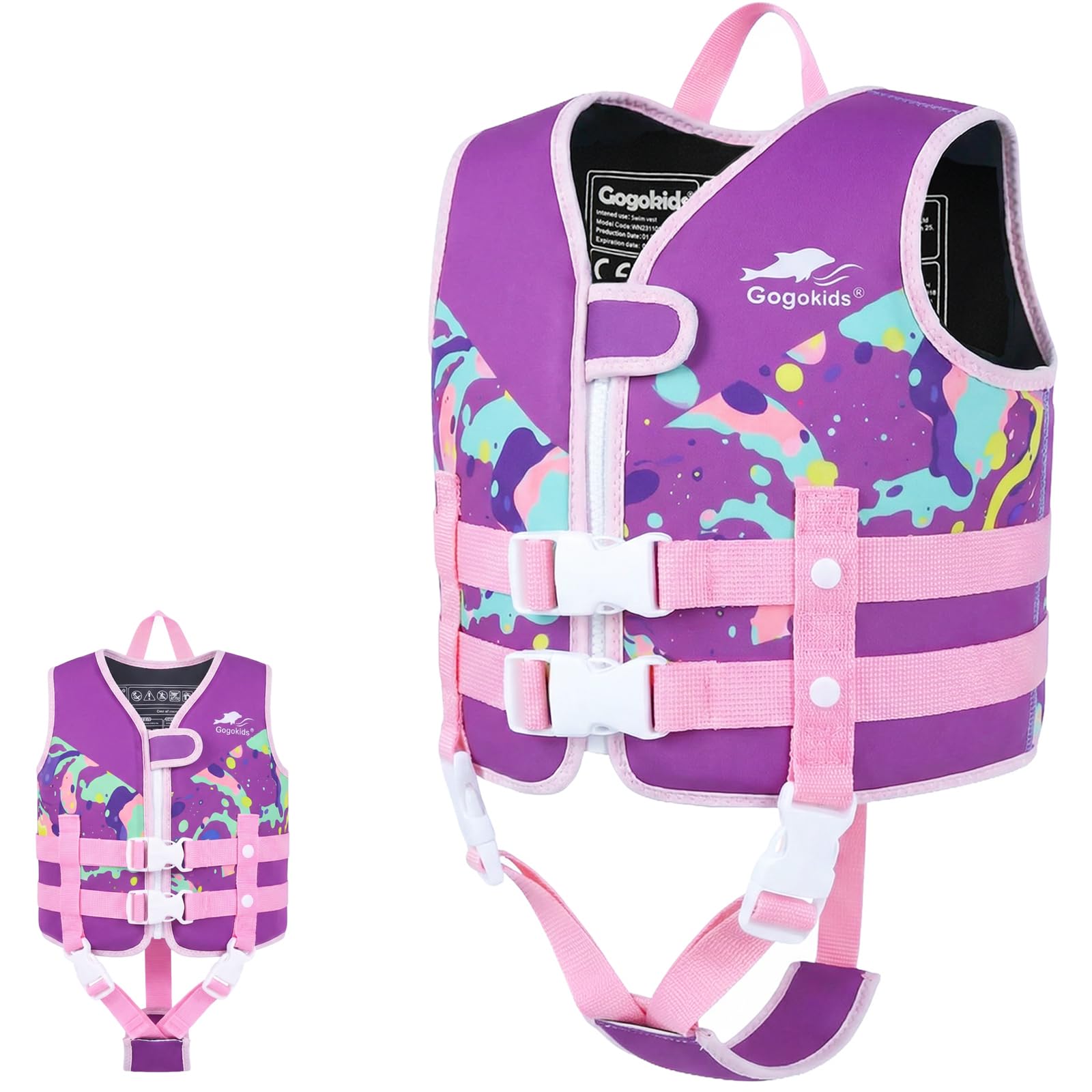 Gogokids Schwimmweste für Kleinkinder für 1–5 Jahre 15-30kg, Kinder Schwimmjacke mit Doppelt Verstellbarer Strapze, Schwimmhilfe für Baby, Mädchen Jung verstellbare Pool-Weste für Pool & Strand