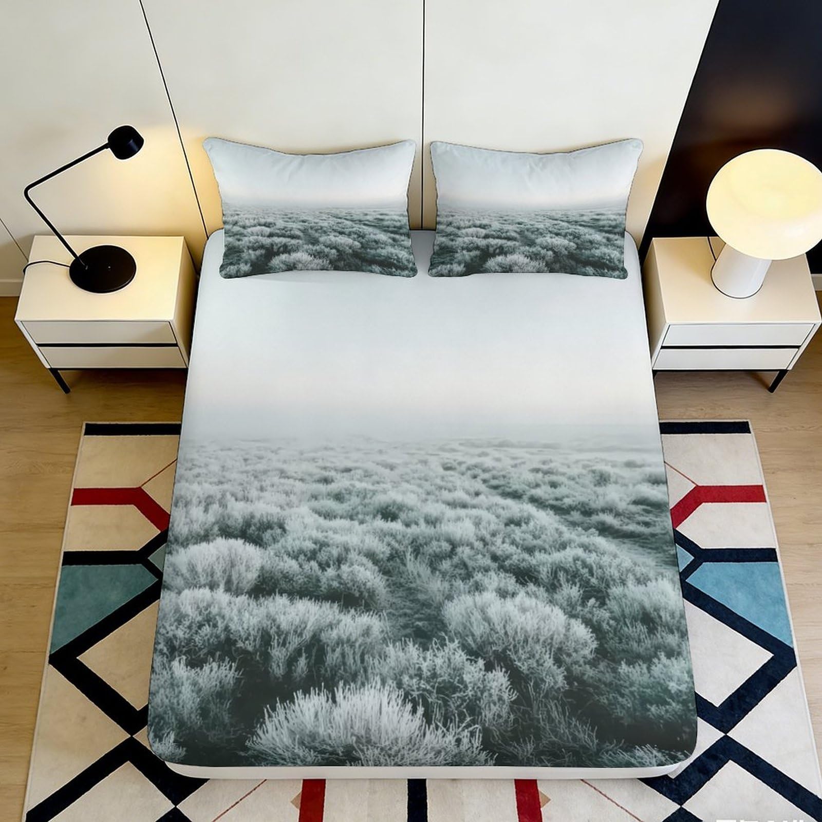 3D Printed Foggy Forest Fitted Sheet Microfiber Soft Breathable Misty Landscape Mattress Cover for Bedroom Dorm Dormitory Guest Room Protection Decor 140x200x25cm