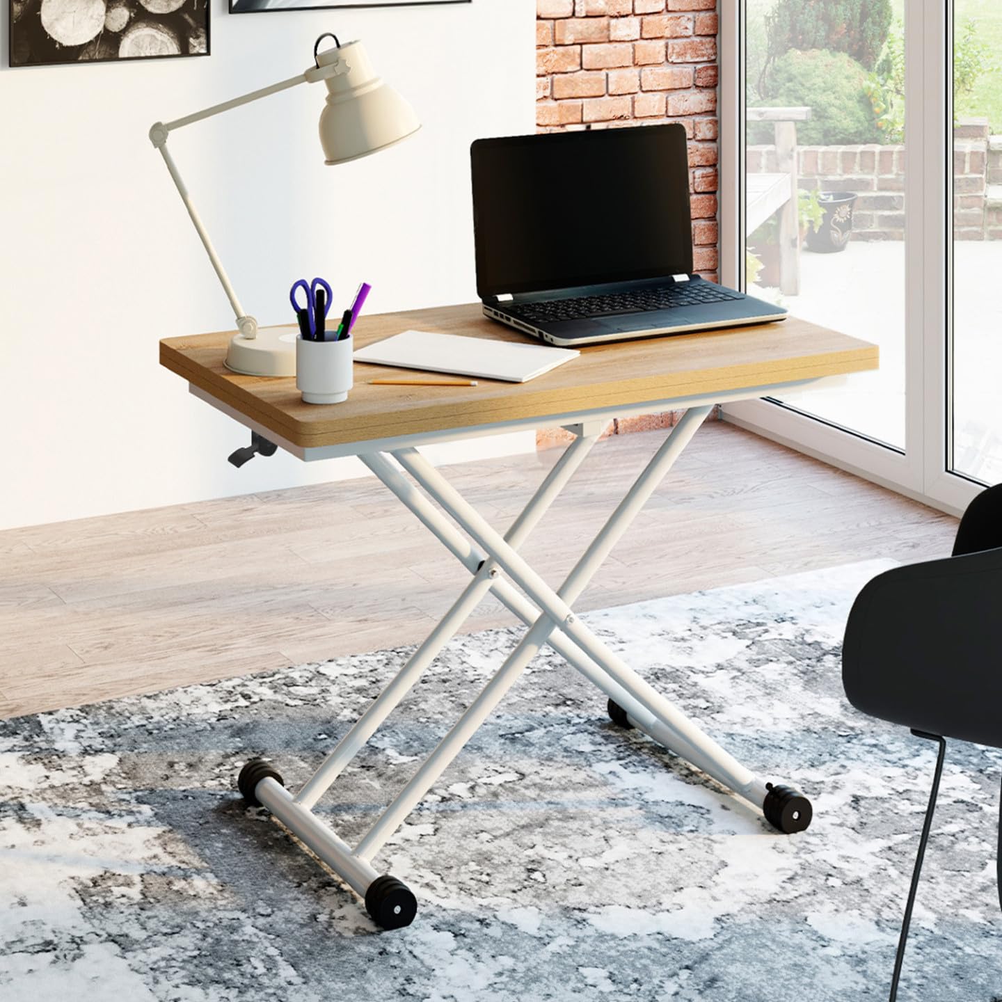 IDMarket Urbana - Mesa de centro extensible elevable en mesa de comedor rectangular (100 cm, bandeja de haya), color blanco