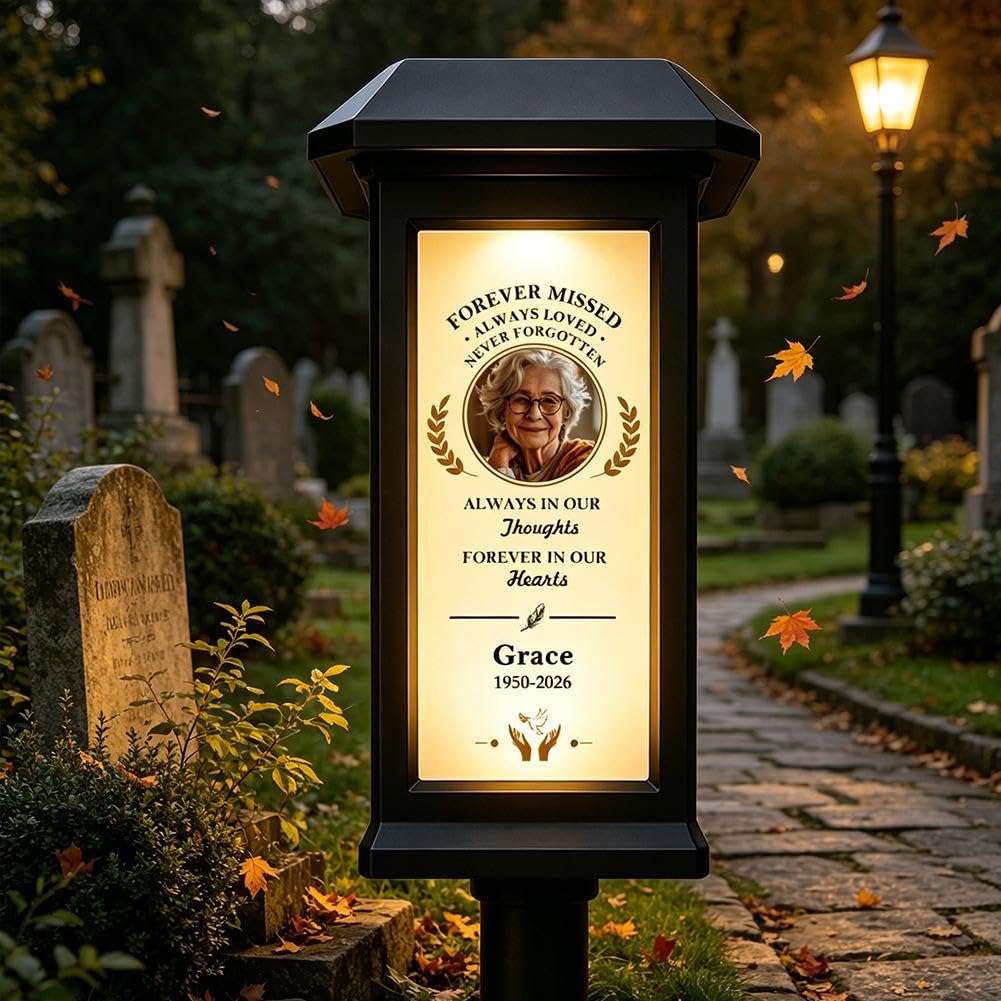 Personalized Memorial Gifts - Solar Lights for Cemetery,Custom Memorial Solar Garden Light with Photo & Name,Garden Memorial Plaques Outdoor Grave Light for Loss of Loved Ones Sympathy Gift