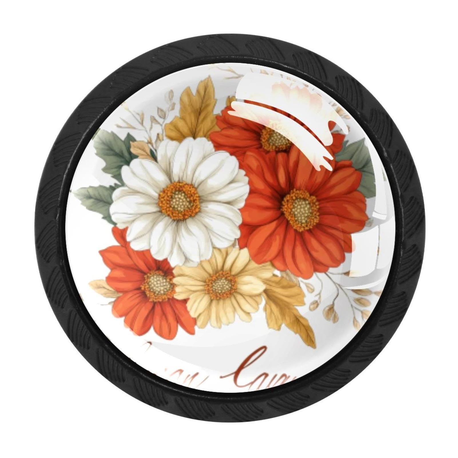 CHENZZZZ 4 Pieces Round Cabinet Knobs Rustic Dresser Knobs, Drawer Cupboard Wardrobe Cabinet Pulls Handles Hardware for Home Kitchen Furniture, Welcome Autumn