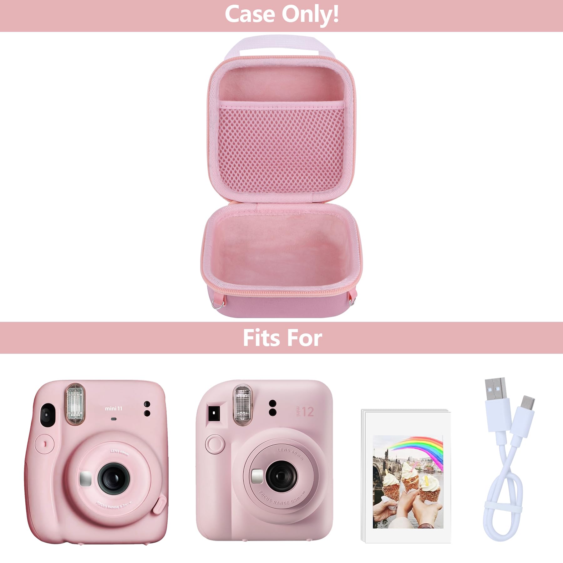 Étui de Protection pour Fujifilm INSTAX Mini 12/11/13 Appareil Photo Instantané Rose