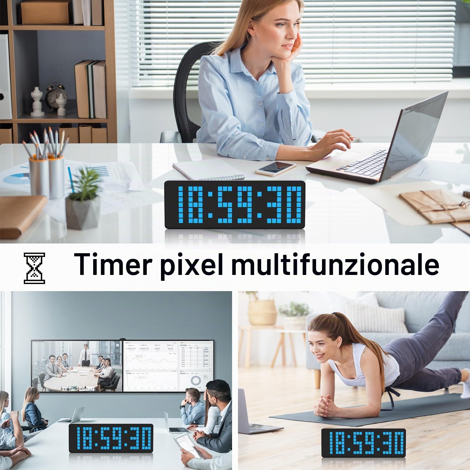 Timer Palestra, Orologio Palestra Digitale da 13,2" LED Orologio da Parete Digitale Grande con Conto alla Rovescia/Cronometro per Allenamento per Uso Interno ed Esterno Casa Esercizi Sportivi (Blu)