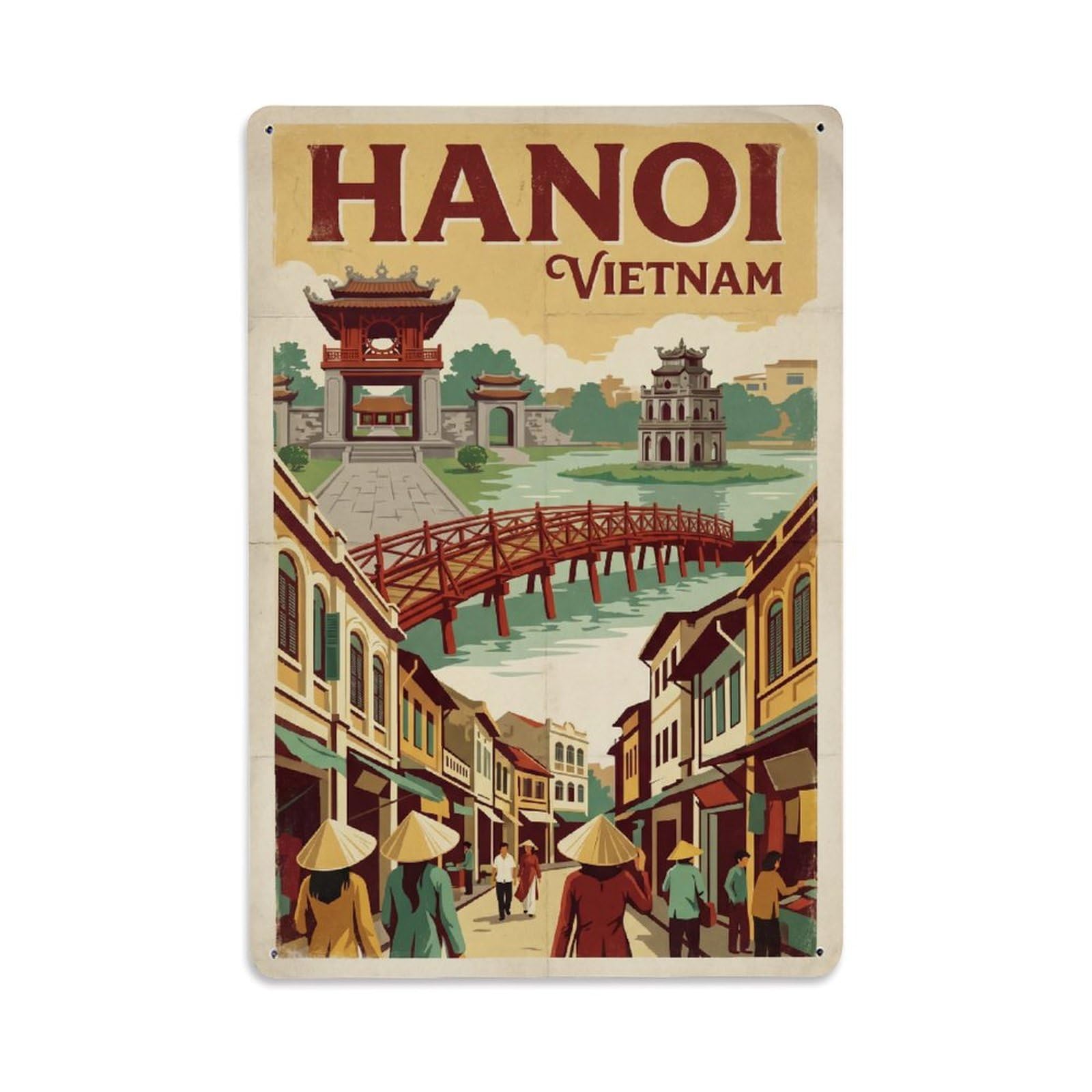 Metal Tin Sign Vintage Travel Vietnam Hanoi
