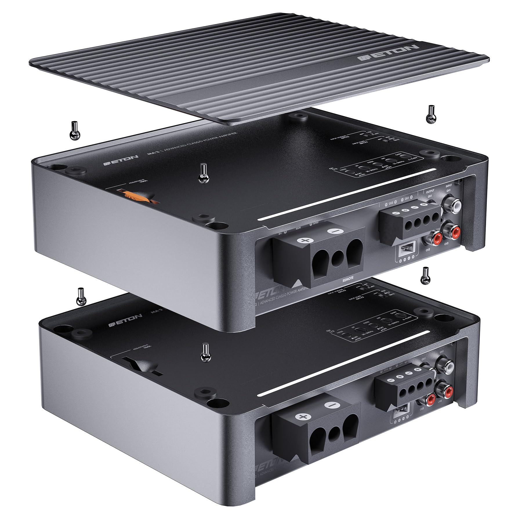ETON MA 2 – kompakter 2 Kanal Verstärker, leistungsstarke digitale Mini Endstufe für Autos und Reisemobile, Class D Amp mit 2 x 190 W