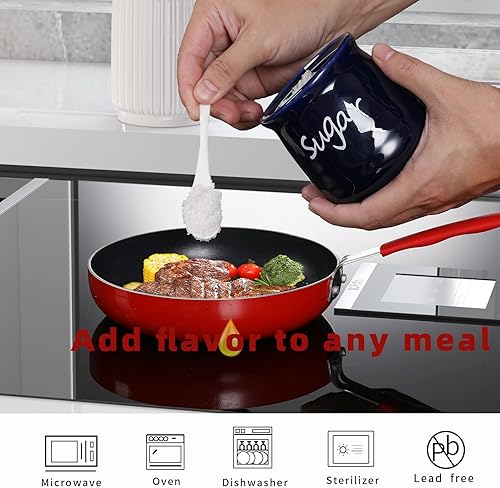 Miniatura 6 de ONTUBE Azucarero de cerámica con tapa y cuchara 12oz (azul marino)