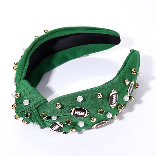 Miniatura 7 de Diadema de fútbol con perlas y diamantes de imitación, diadema anudada de fútbol con nudo superior ancho, accesorios para el cabello, regalo para