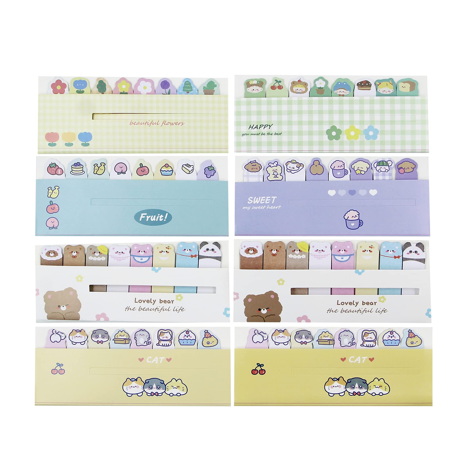 Paquete De 8 Notas Adhesivas De Animales De Dibujos Animados, Banderas De Página, Pestañas De índice Autoadhesivas, Juego De Notas De Notas Para Escritura, Bloc De Notas Para Oficina, Hogar, Niñas