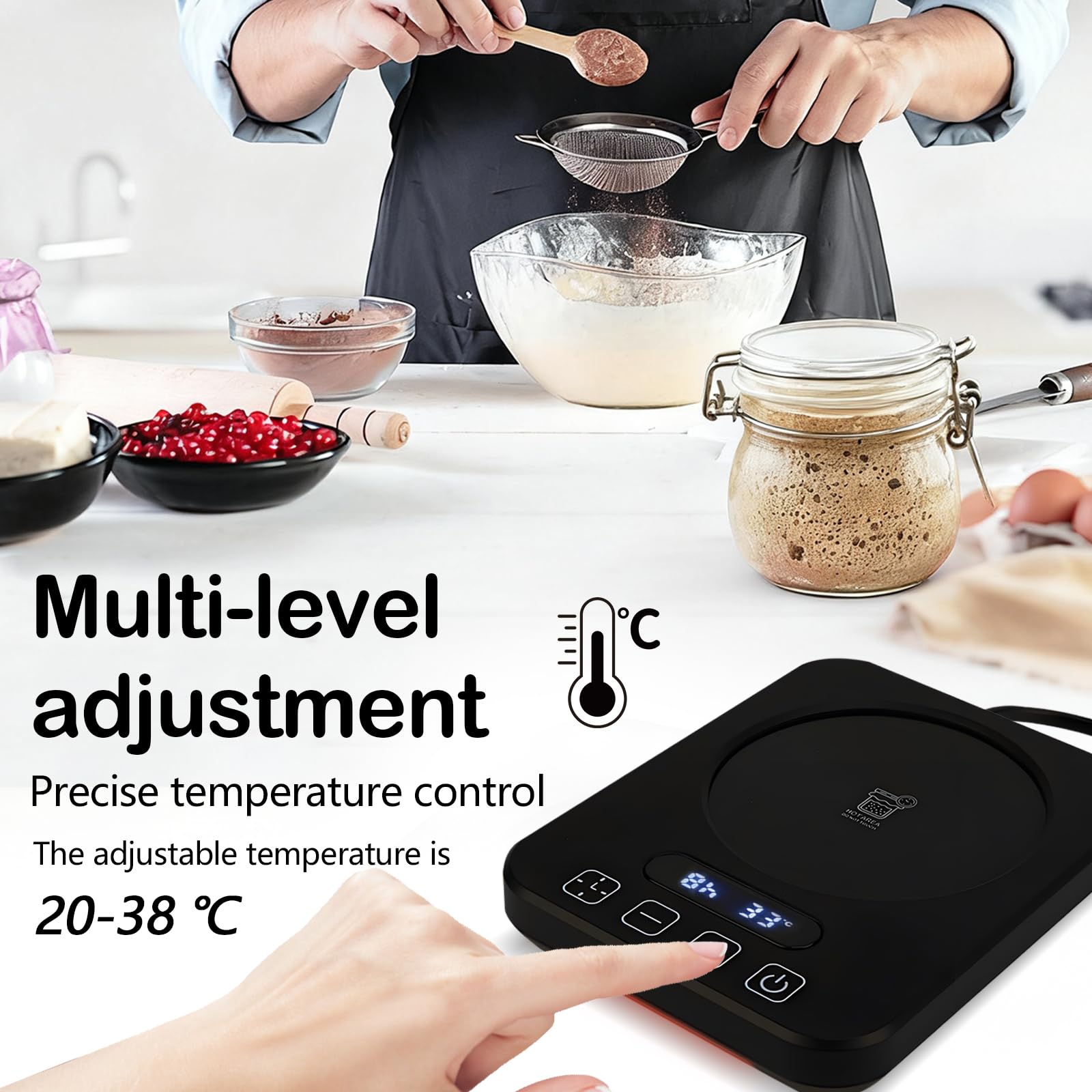 Calentador de Masa Madre, Termostato de Fermentación de Levadura de 36 W con Control de Temperatura Preciso de 20-38 ° C, Temporizador de 12 Horas y Función de Encendido/Apagado Automático