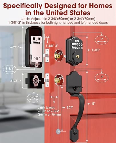 Miniatura 6 de Juego de cerraduras electrónicas para puerta delantera cerradura de puerta de entrada sin llave con asa cerrojo con código de teclado cerradura