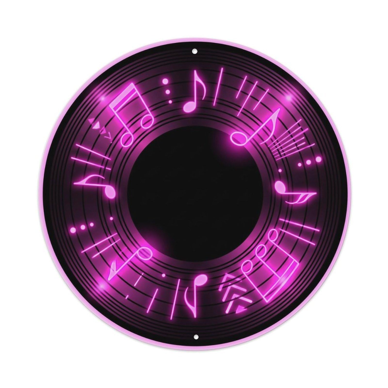Colorful Music Vinyl Records Neon Pink Glow Metal Tin Sign