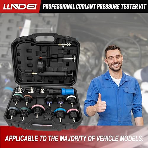 Miniatura 6 de LLNDEI Kit de probador de presión de refrigeranteradiadorsistema de refrigeración con bomba de mano, adaptadores de radiador, universal para varios