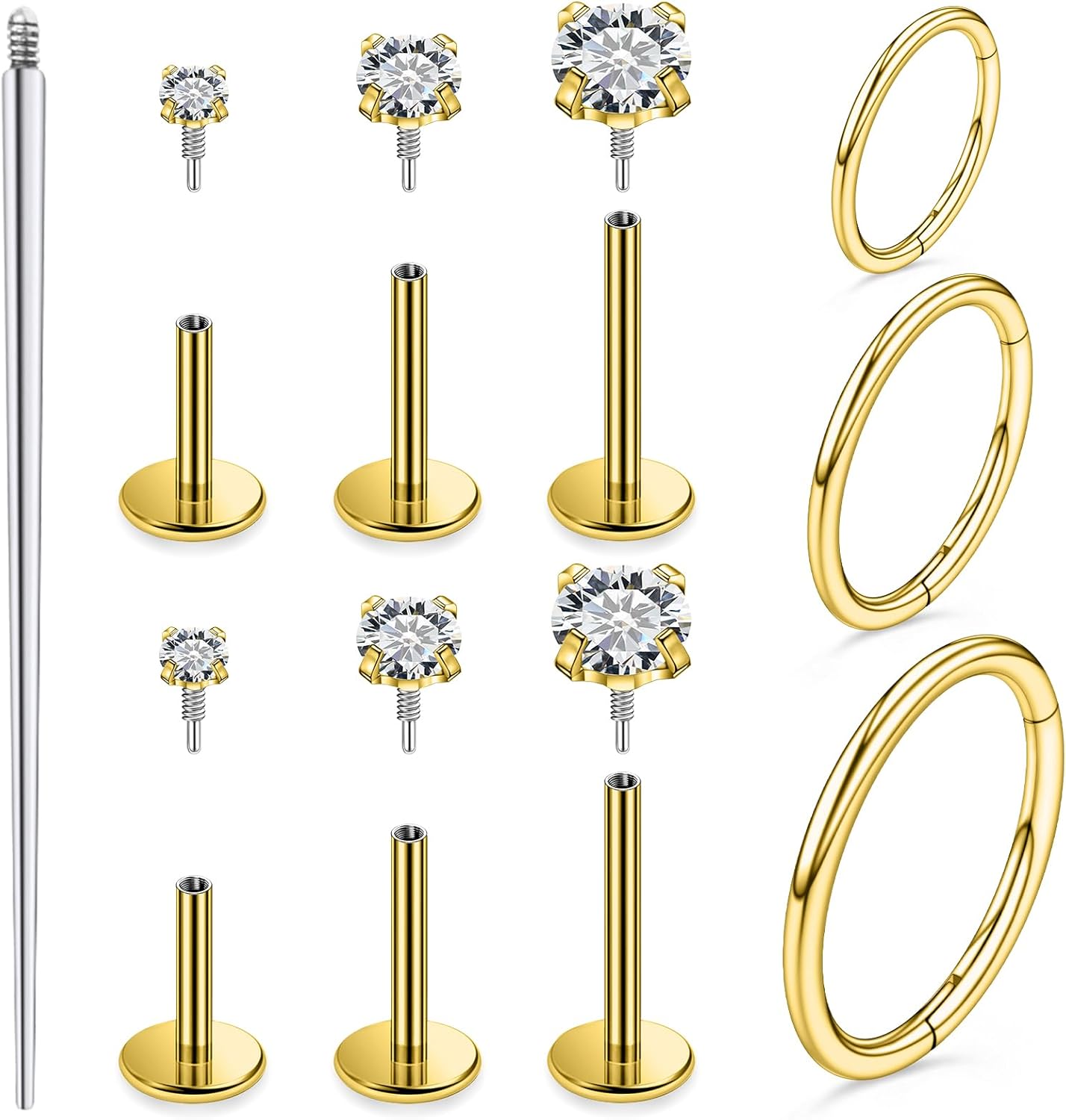 18G 16G Internal Thread Flat Back Earrings Nose Studs 316L Surgical Steel Tragus Forward Helix Conch Cartilage Lobe Earrings Stud Medusa Labret Lip Ring Piercing Jewelry Hoops For Women Men