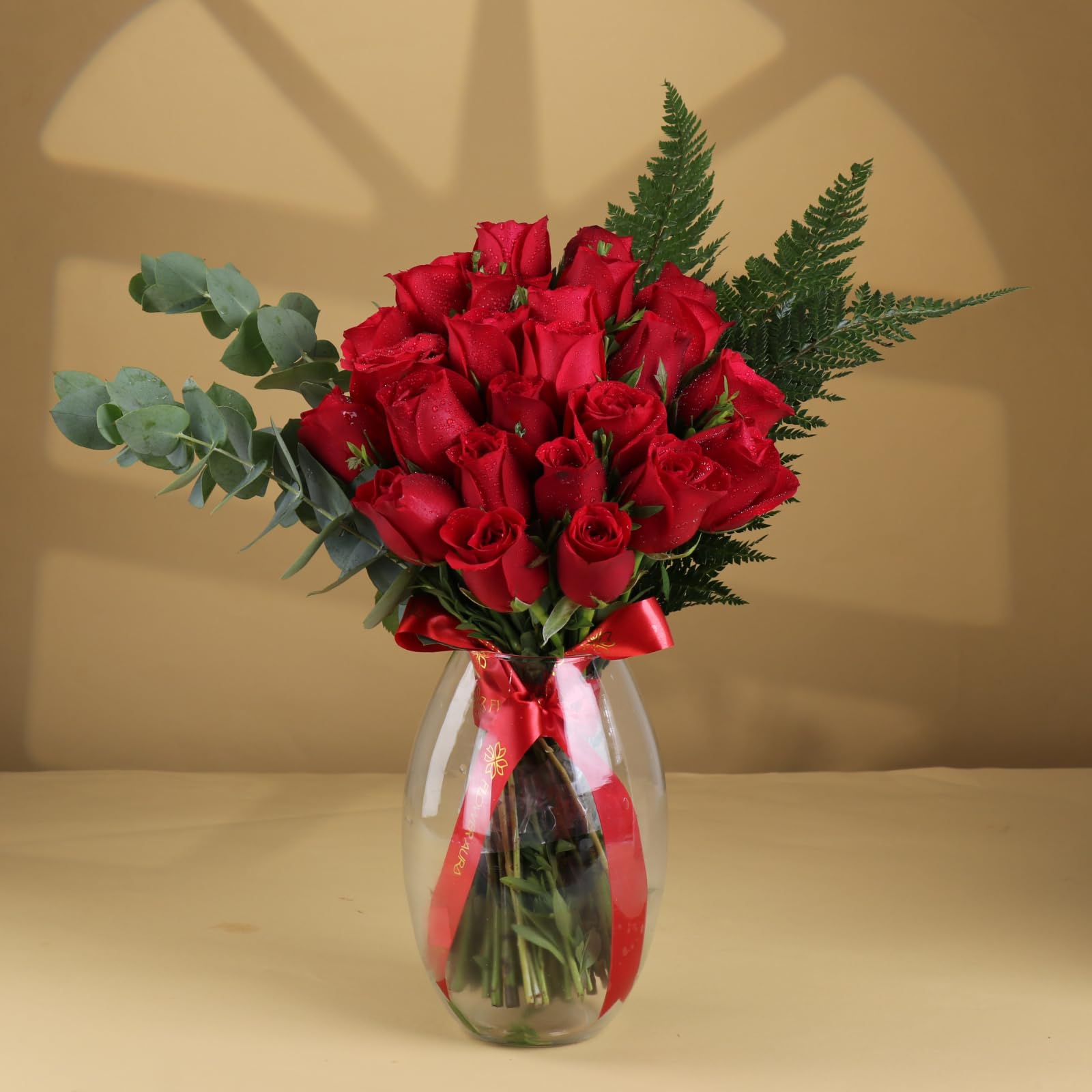 FlowerAura Premium Fresh Live Flower Bouquet of 25 Red Roses In Vase For Birthday Gift, Anniversary Gift, Wedding Gift, Rose Day Gift, Valentine's Day Gift, New Year Gift (Same Day Delivery)-image-42