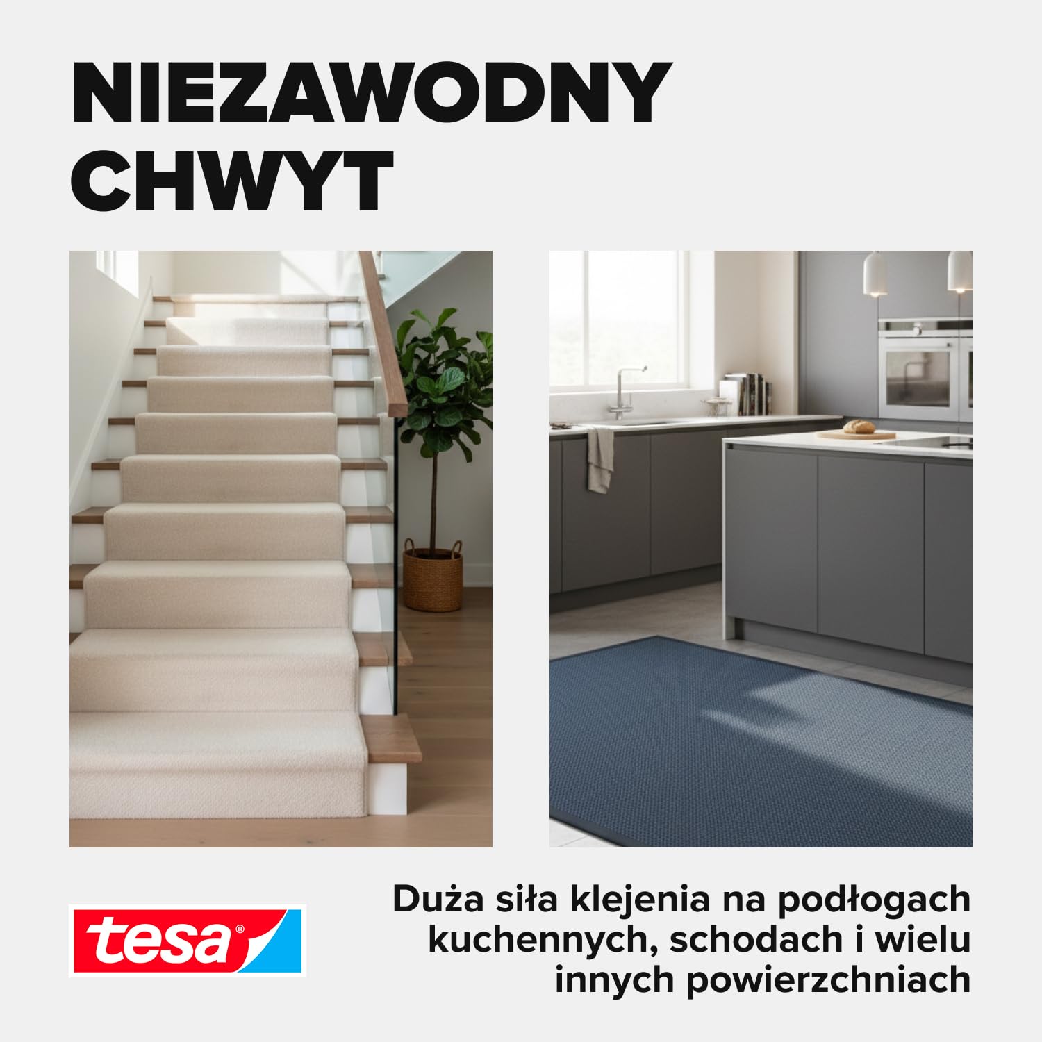tesa Taśma montażowa bardzo mocno klejąca, 6 sztuk w opakowaniu – dwustronna taśma klejąca do układania dywanów i wykładzin PCW – dwustronna – 10 m x 50 mm