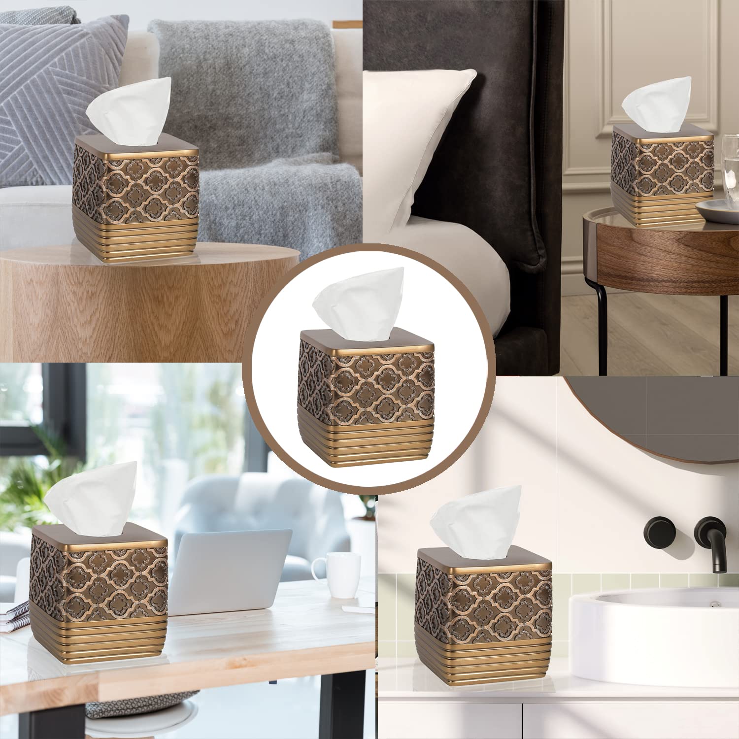 Popular Bath Tissue Box, Spindle Collection, Gold