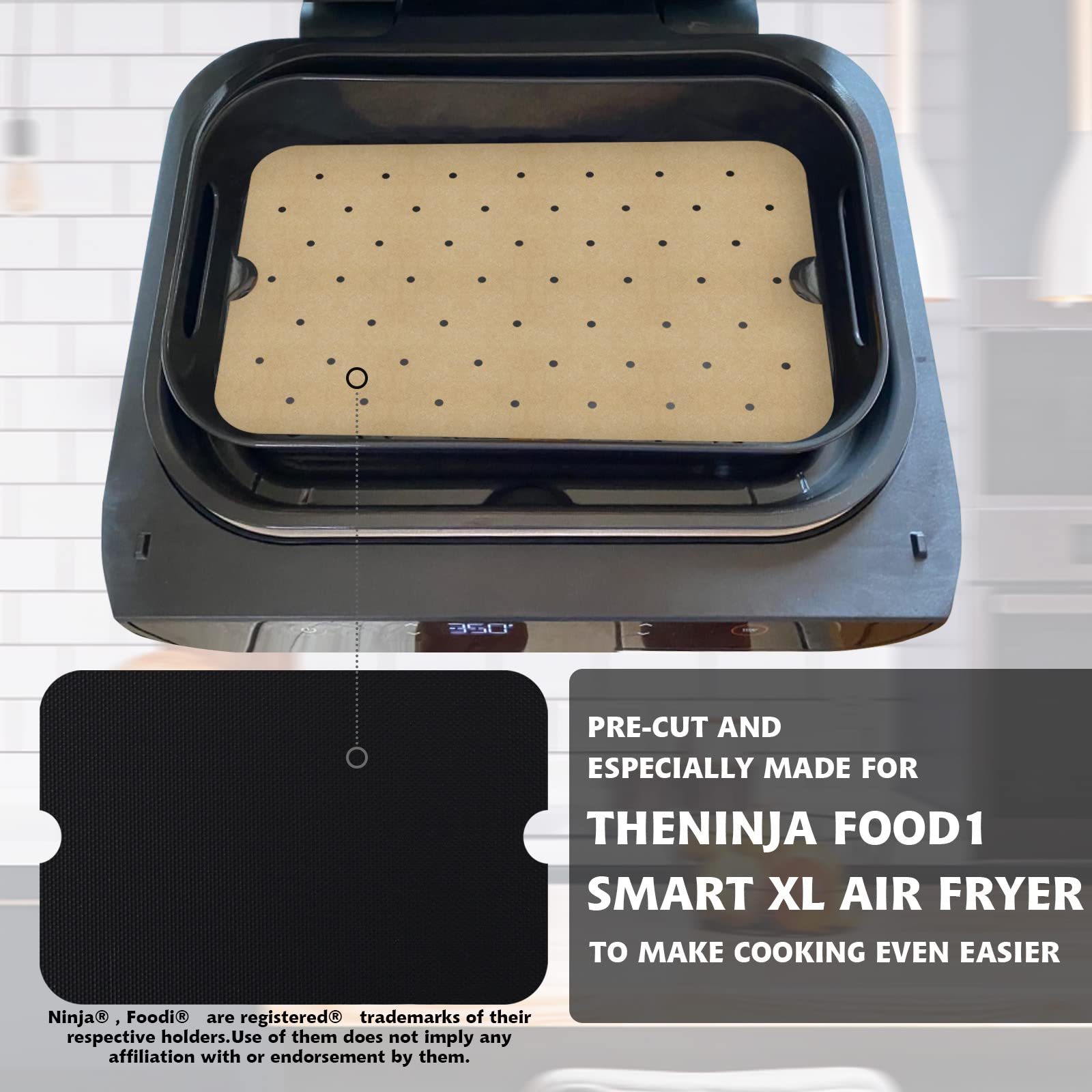 WMKGG 100 Carte Pergamena Per Friggitrice Ad Aria - Fodere Quadrate Forate Non Sbiancate Per Ninja Foodi XL Smart FG551, Antiaderenti E Resistenti Al Calore - 3
