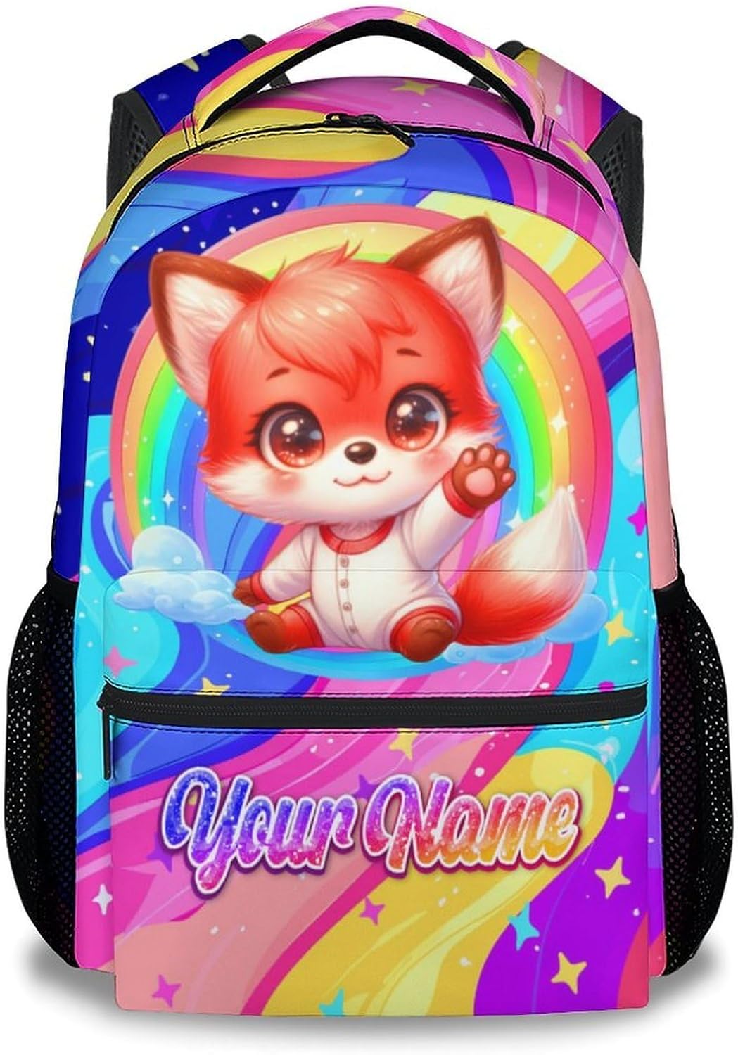 Mercuryelf Personalized Kids Backpack Custom Fox Bookbag - Toddlers School Bag for Girls 17 Inch Durable Bag for Kindergarten Primary Student