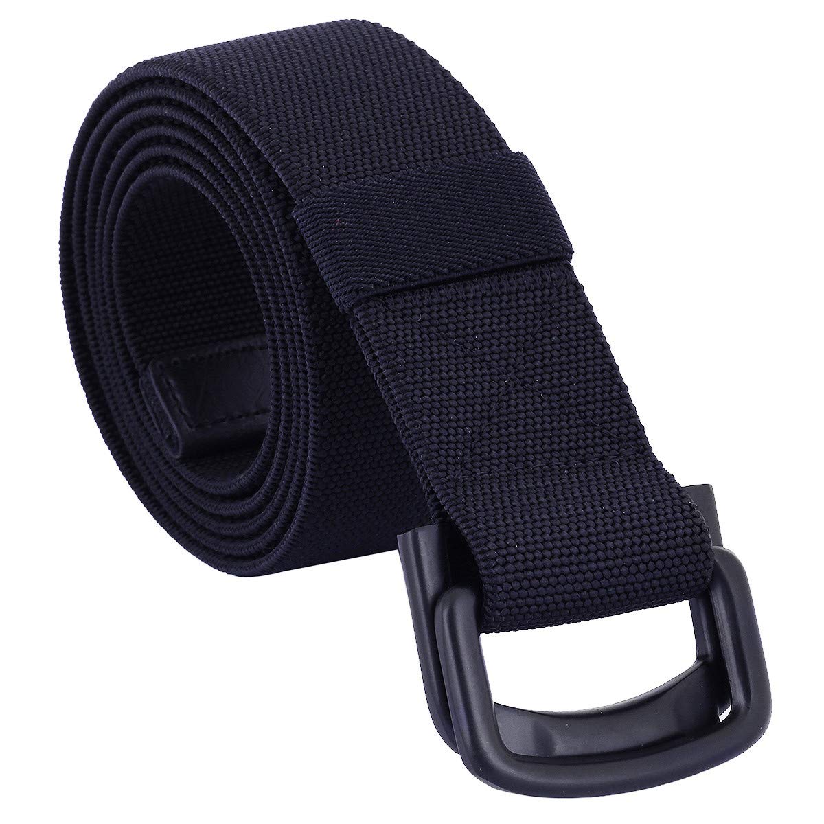 Kyeygwo Men's 01-Black Elastic Sports Belts For And Wo, Military Solid Elastic Outdoor Belt With Double D Ring Buckle, Black