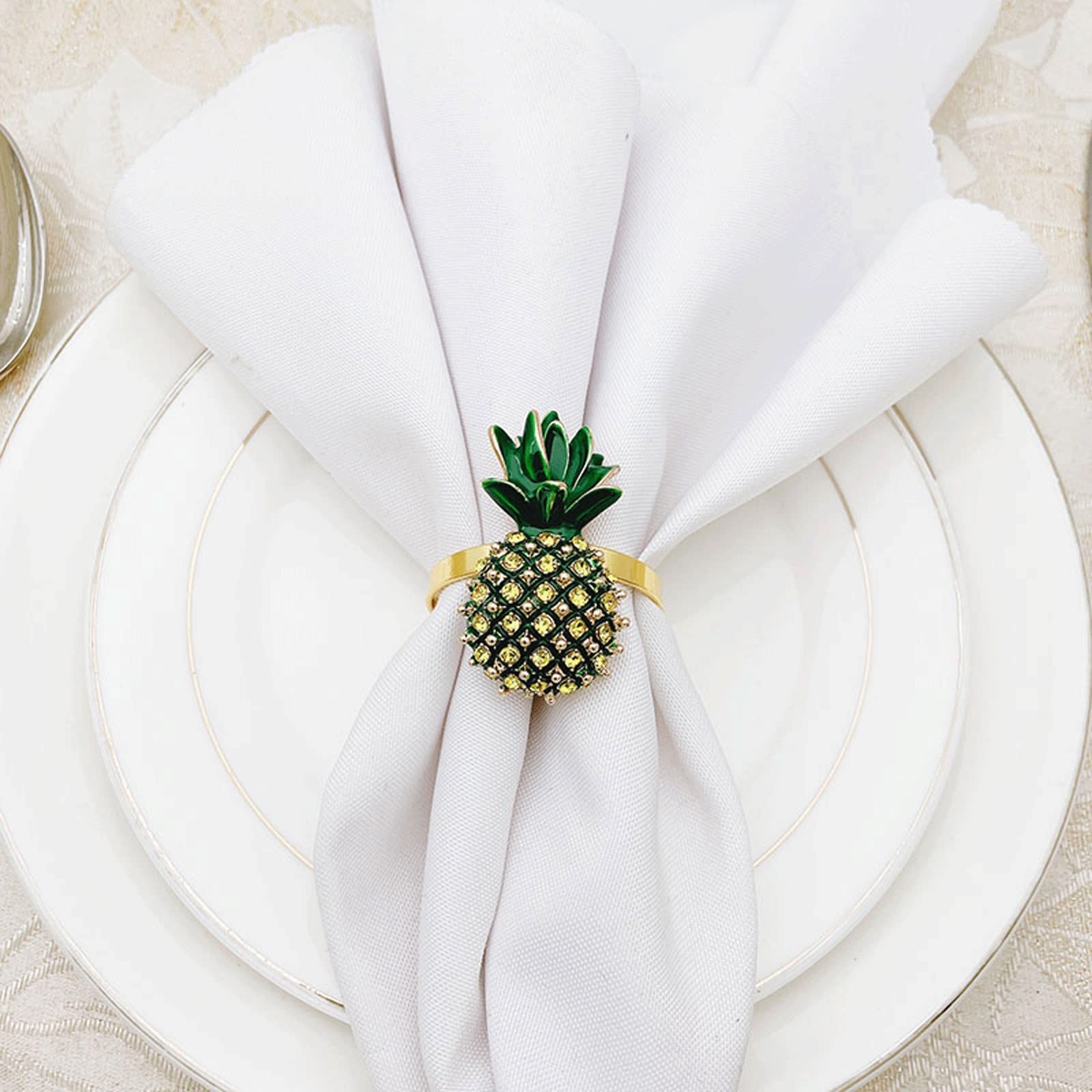 Servilletero con Hebilla de Acero Inoxidable, diseño de piña y Diamante, para Bodas, Banquetes, cenas, bufés, decoración de Mesa, 9 Unidades, Color Verde