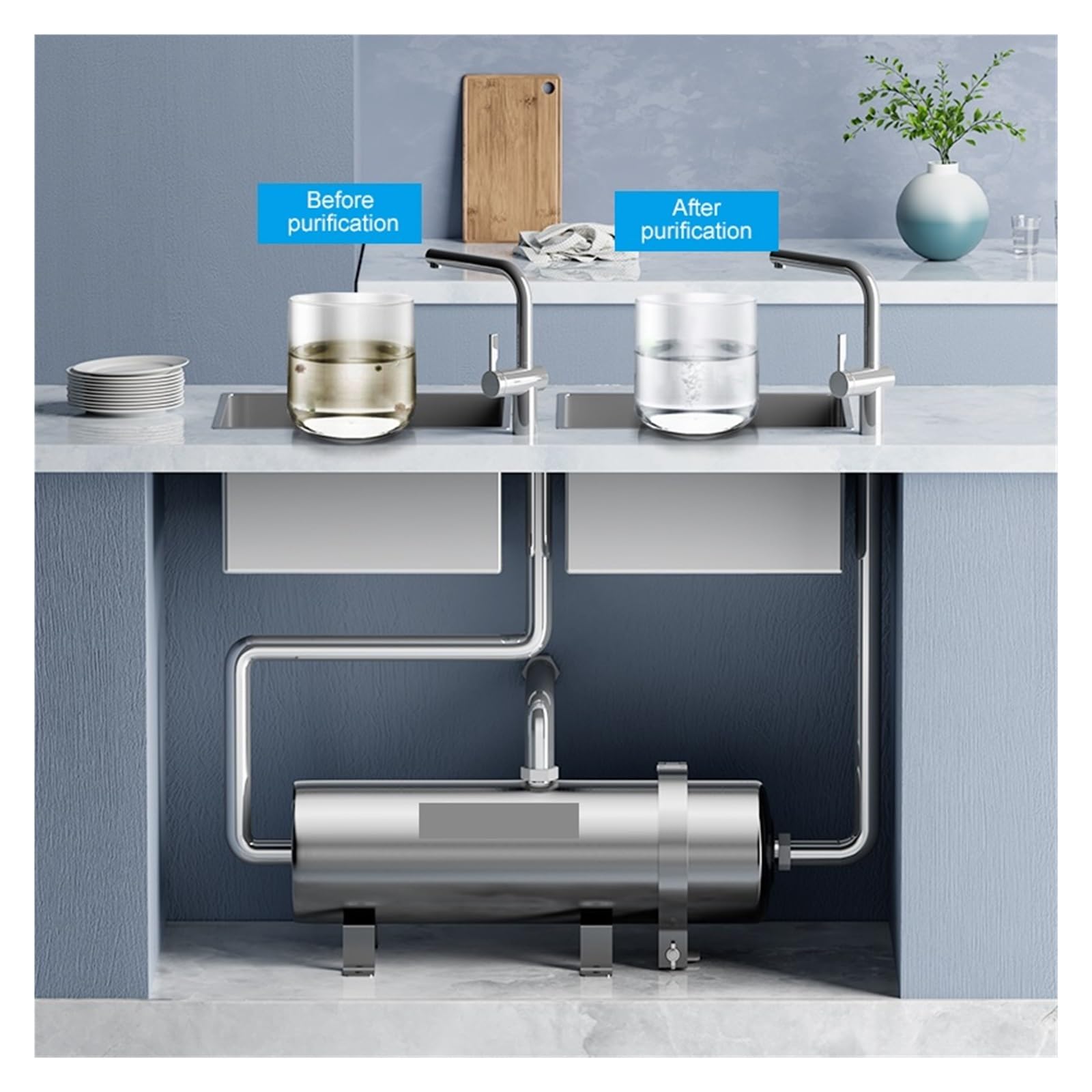 Sediment-Wasserfilterkartusche, Sedimentfilter, PVDF-Ultrafiltrations-Wasserreiniger, 1000 l Wasserfiltersystem aus Edelstahl, waschbare 0,01 μm-Membran Hohe Filterkapazität