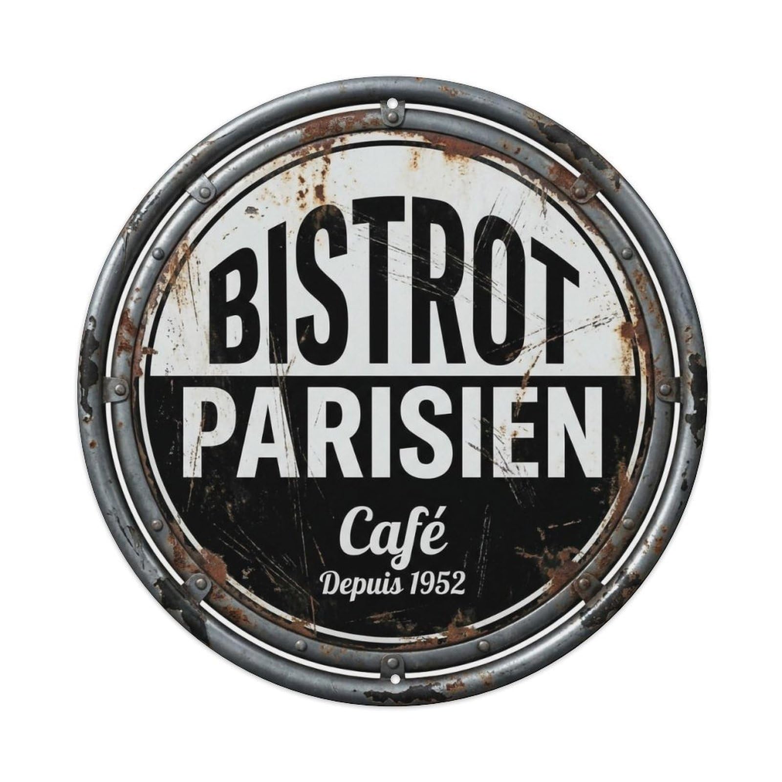 Bistrot Authentic Gathering Classic Metal Tin Sign Plaque Wall Decor for Cafe, Club, Garden Round Metal Poster 8x8Inch