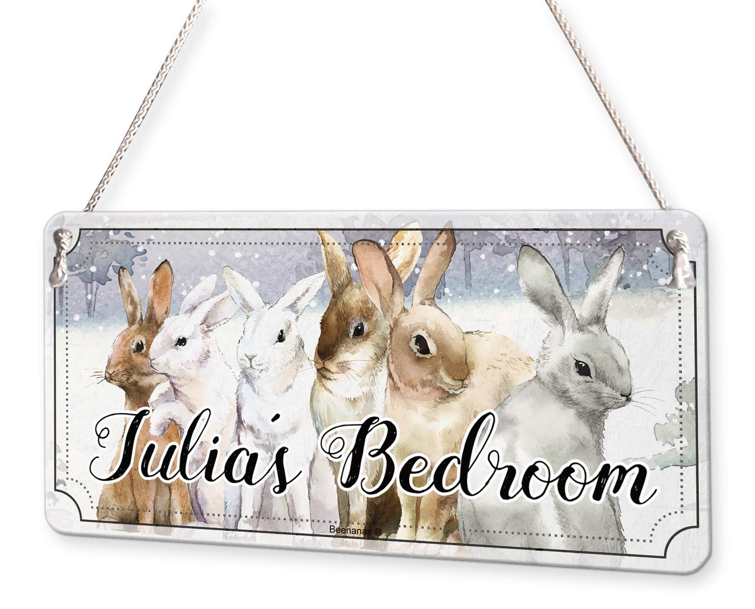 Beenanas Rabbit Family Watercolour Rabbits Personalised Childs Bedroom Door Sign Name Plaque