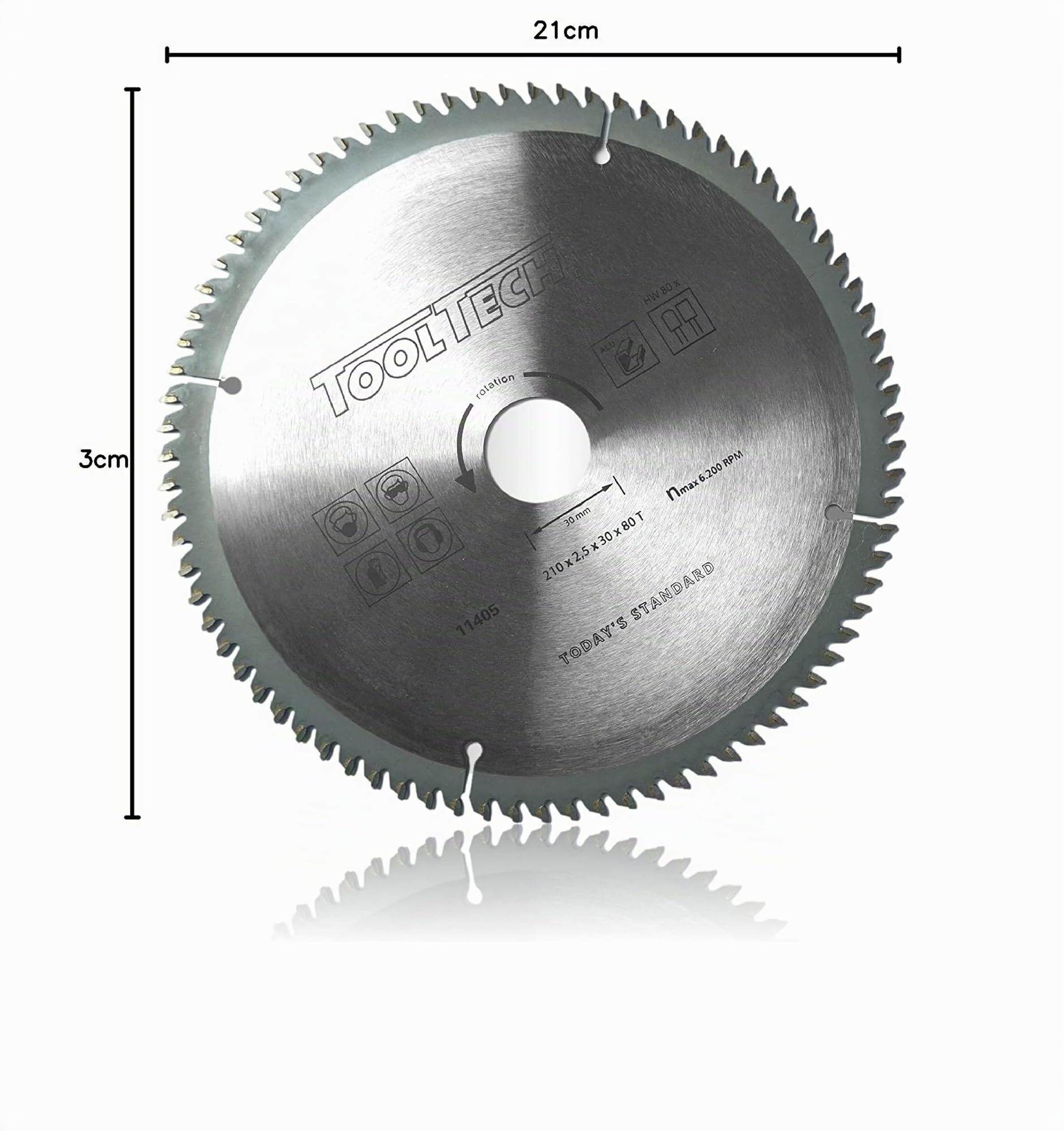 Hoja de Sierra Circular Profesional 210x30 mm Con 80 Dientes HM Para Madera - 3 Anillos de Reducción Para 16mm, 20mm, 24,5 mm