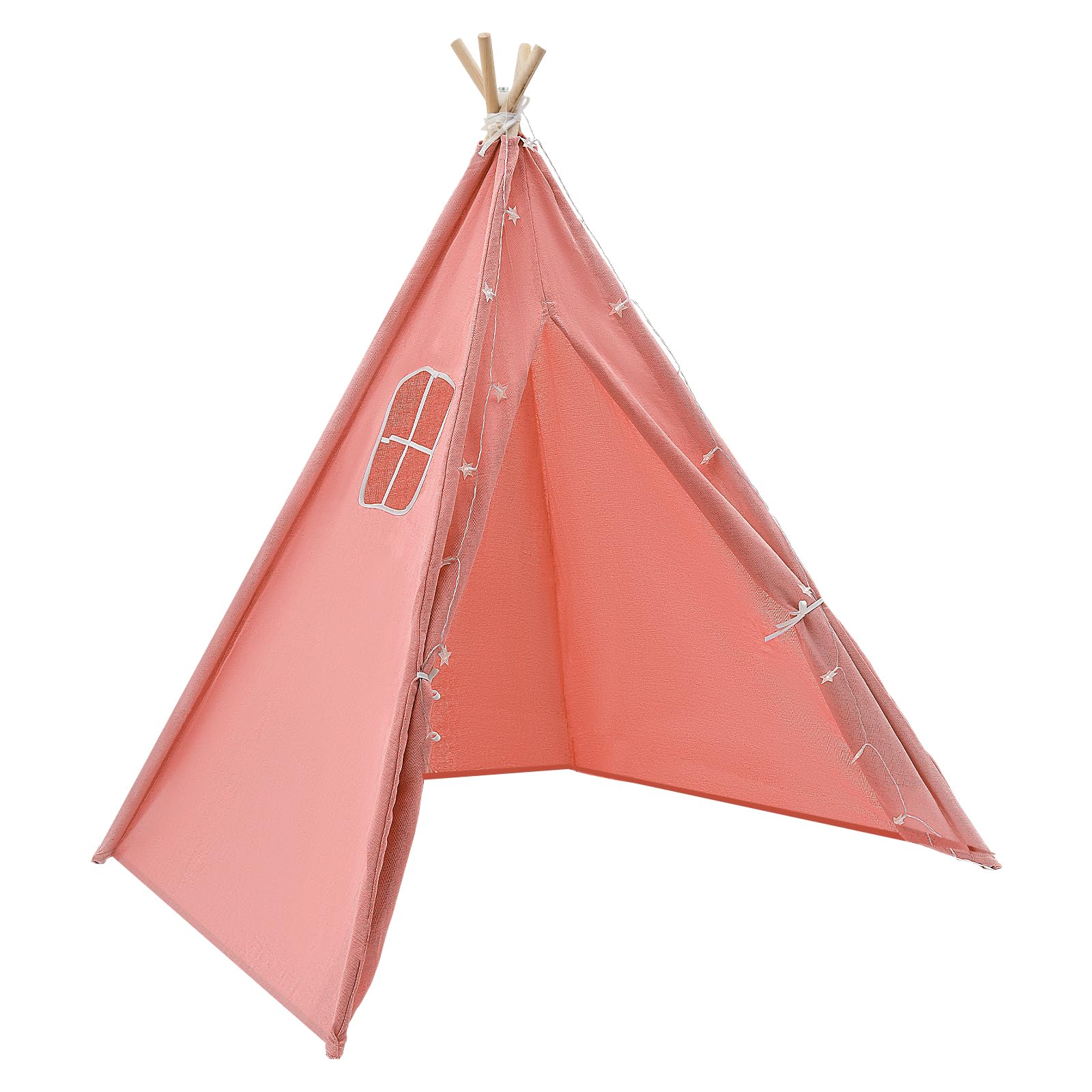 Tenda per bambini, tenda con luce, tenda da gioco per interni ed esterni, con imbottita, pieghevole, con catena luminosa, traspirante, in cotone e canapa (rosso)