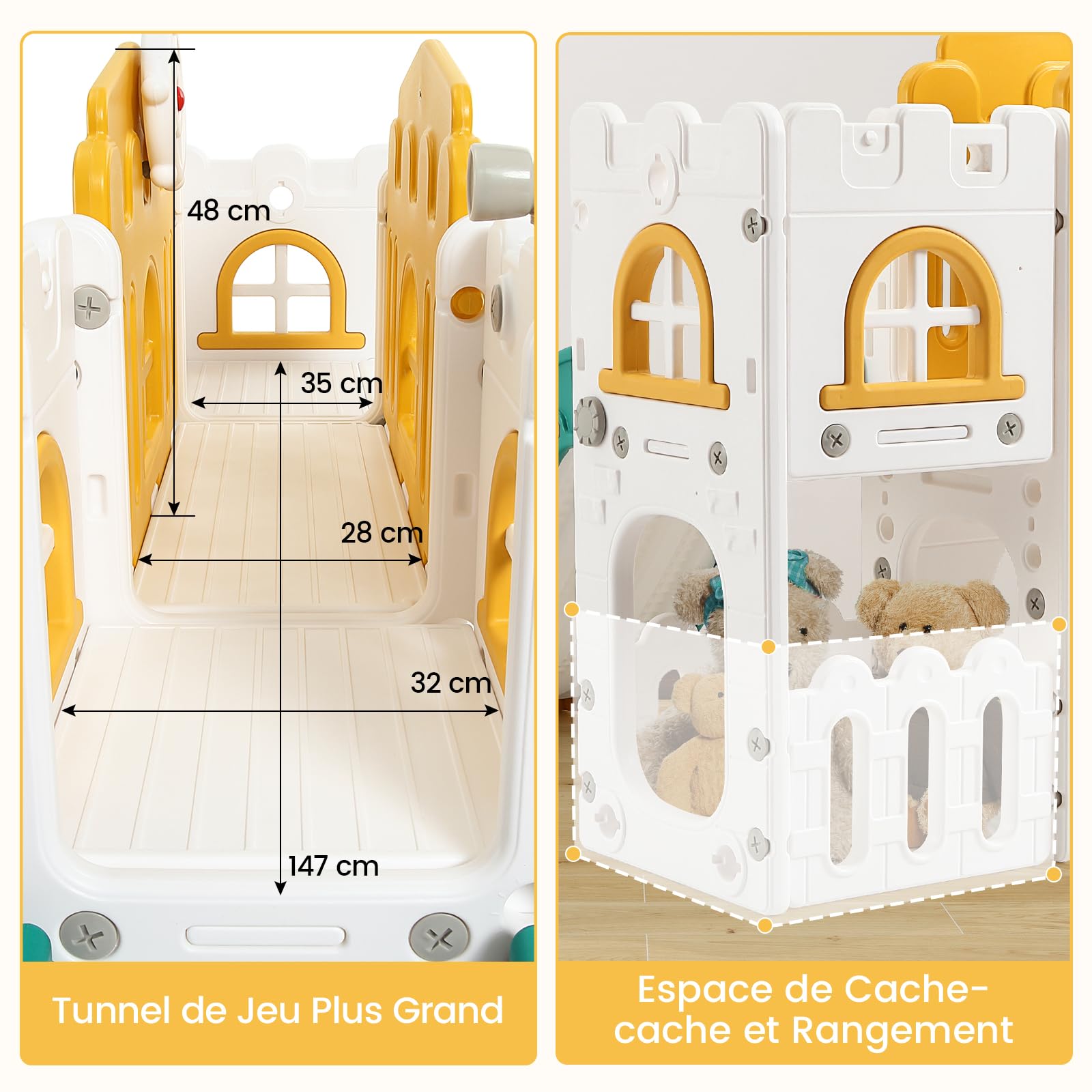 8-in-1 Kinderrutsche Burg Spielanlage Kleinkinder 1–3 Jahre, Indoor & Outdoor Spielhaus Mit Basketballkorb Kletterleiter Kriechtunnel, Für Wohnzimmer Kinderzimmer Garten Kita, Platz Für 2–3 Kinder Gle