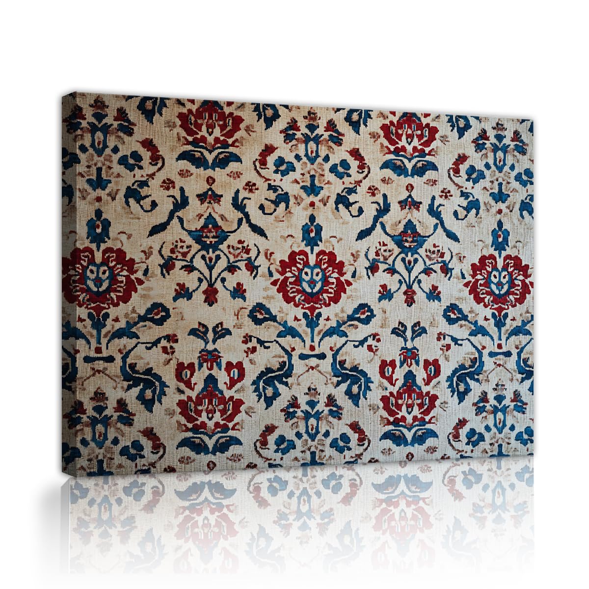 TOANGWALL Antique Canvas Painting Red Blue Baroque Damask Pattern Prints Vintage Texture Picture Rustic Folk Wall Art Living Room Bedroom Guest Room Lounge Exotic Decor Poster 40x50cm