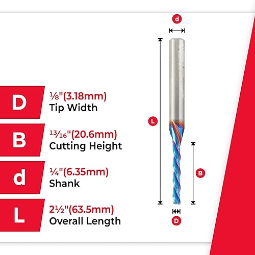 Miniatura 27 de Amana Tool 46051-K SC Spektra Extreme Tool Life Coated Spiral Plunge 1/8 de diámetro x 1/2 CH x 1/4 SHK 2 pulgadas de largo