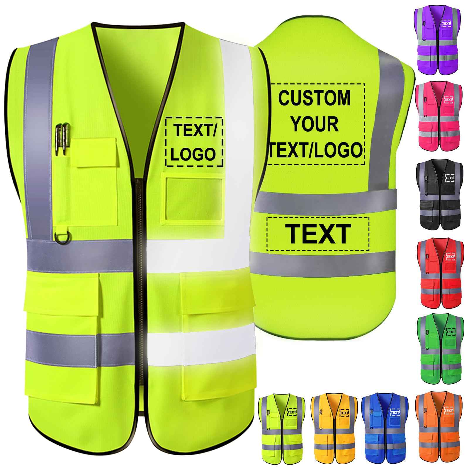 Custom Safety Vest Personalized Logo Reflective High Visibility Men Pockets Vest