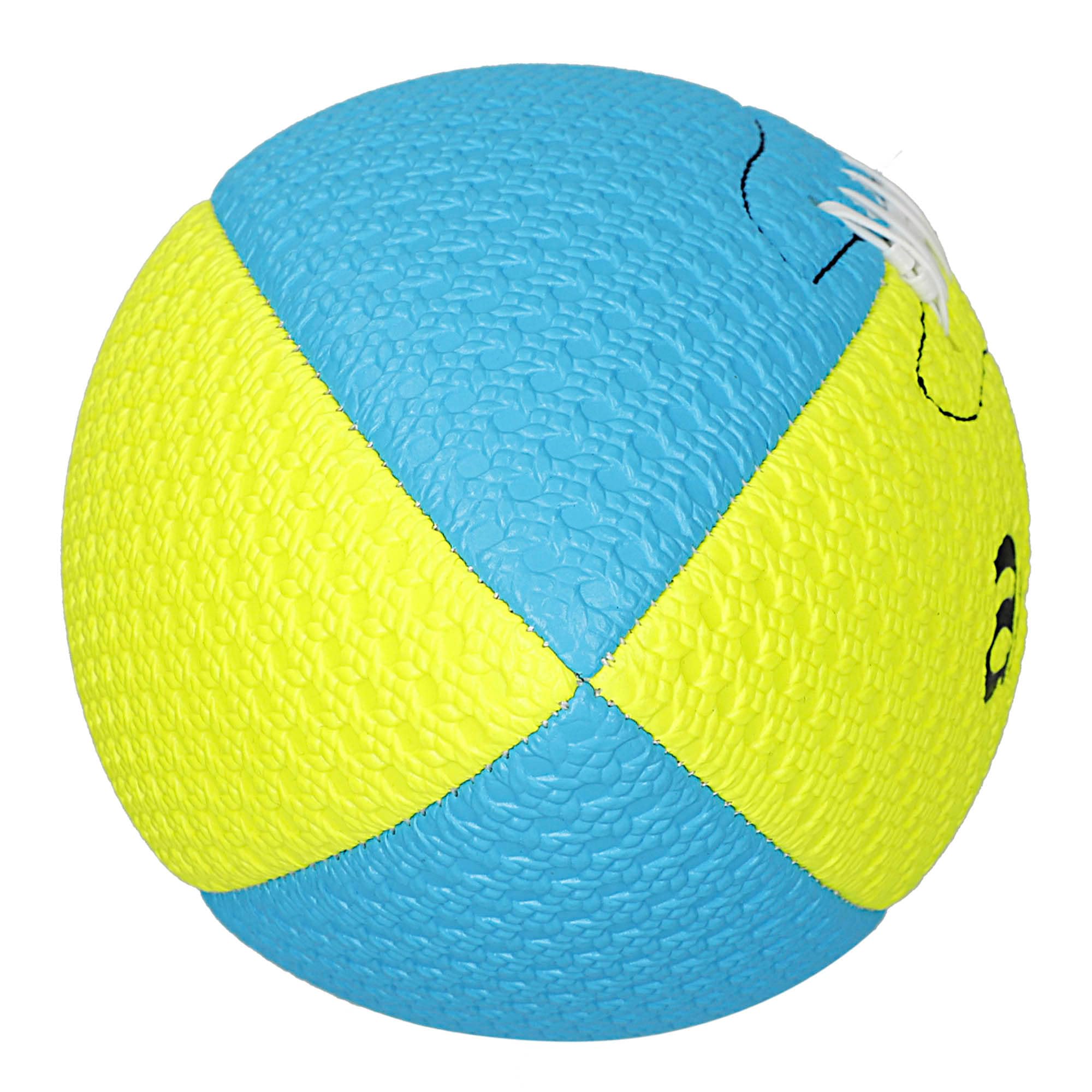 AKTIVE Ballon de Rugby en PVC, diamètre 22 cm, Taille 5, Jaune Fluo et Bleu, résistant et Durable, Prise en Main, idéal pour l'entraînement en Plein air, Les Sports, Les balles (54209)