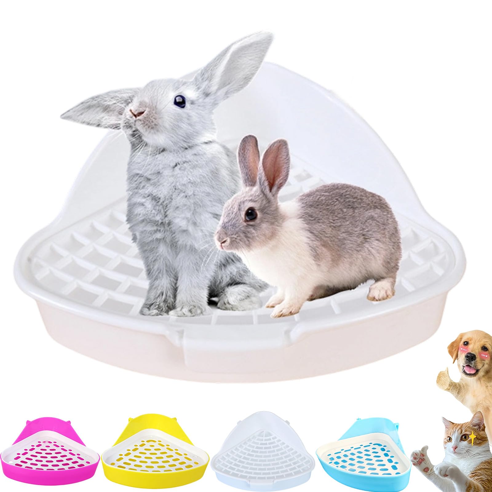 Corner Litter Box, Premium Corner Rabbit Litter Tray - Space-Saving Small Animal Toilet Box with Removable Grid for Guinea Pig, Bunny, Ferret and Rat - Easy Clean Pet Potty for Rabbit Cage (White)