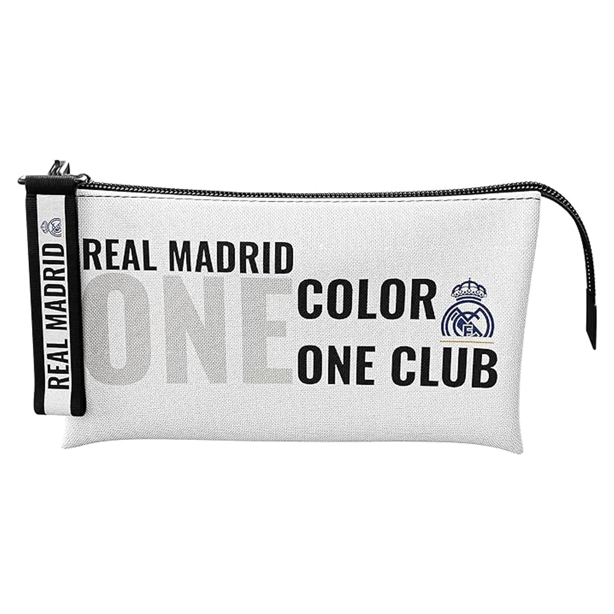 CYPBRANDS Real Madrid- Portatodo, Estuche triple, Material escolar, Color blanco, One Color One Club, Producto Oficial, Complementos de fútbol
