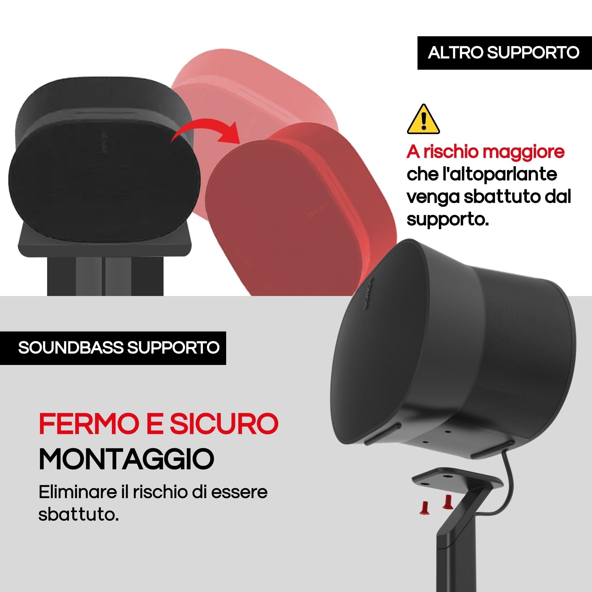 ERA300 Supporto da Pavimento, Design in metallo di Alta Qualità Supporto per Altoparlanti Compatibile con Sonos ERA 300, Accessori Inclusi, Gestione Cavi, Progettato nel Regno Unito, Nero Pacco Doppio