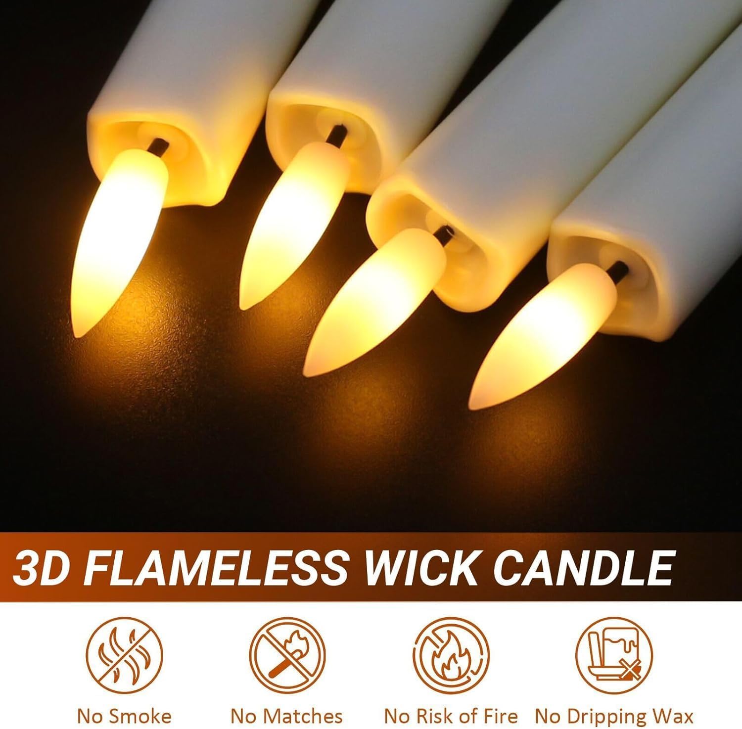 12PCS Flameless Taper Candles with 3D Flickering Flame Battery Operated Candles with 2 Remote with Button Cell Battery 10 Inch Ivory LED Candlesticks Window Candle for Christmas Home Decor - Image 3