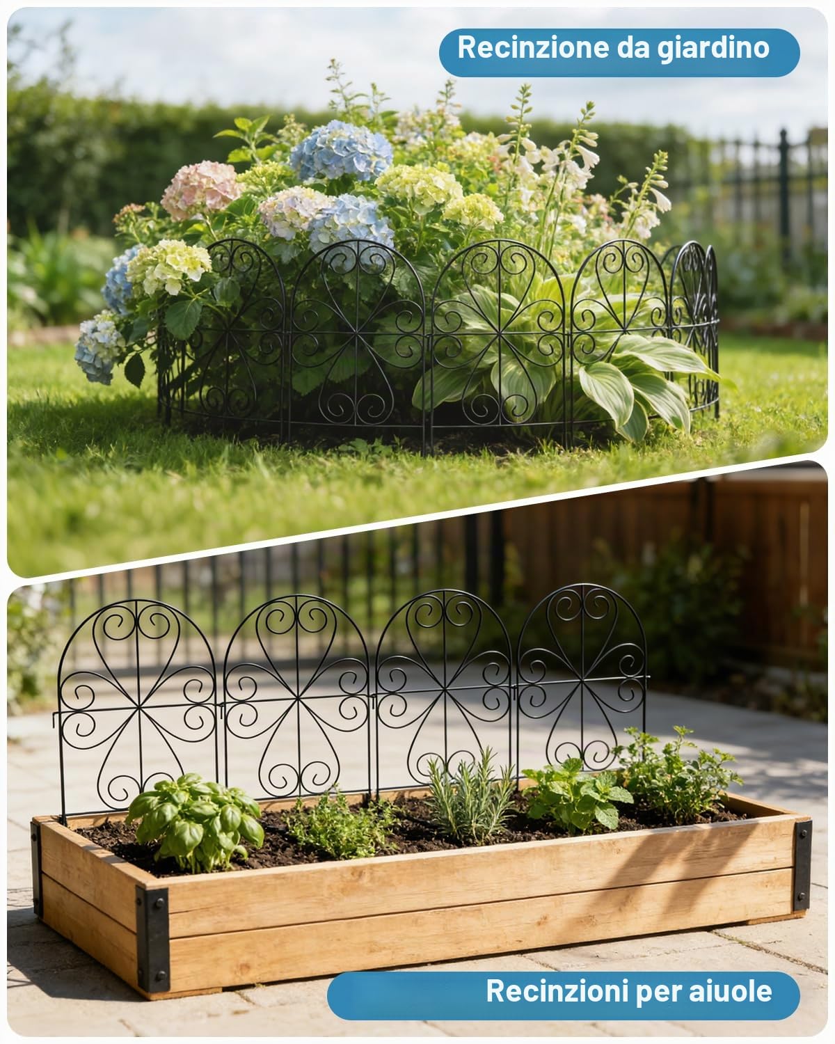 ARIFARO Recinzione da Giardino in Metallo, 59cm A x 32cm L, Lunghezza Totale 8 m, 25 Pannelli, Barriera per Piccoli Animali, Bordo Decorativo per Cortile e Giardino