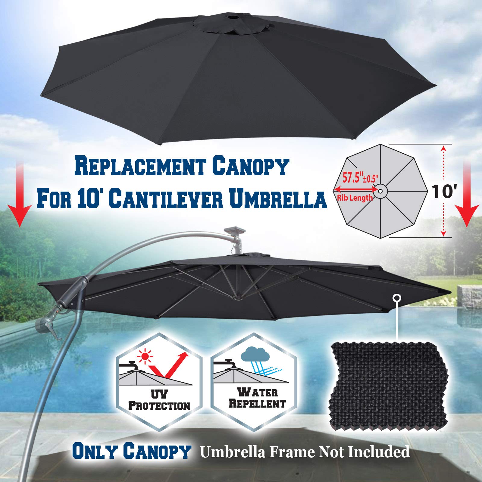 BenefitUSA Replacement Canopy Cover for 10' Cantilever Patio Umbrella Offest Parasol Top Cover (Black) : Patio, Lawn & Garden