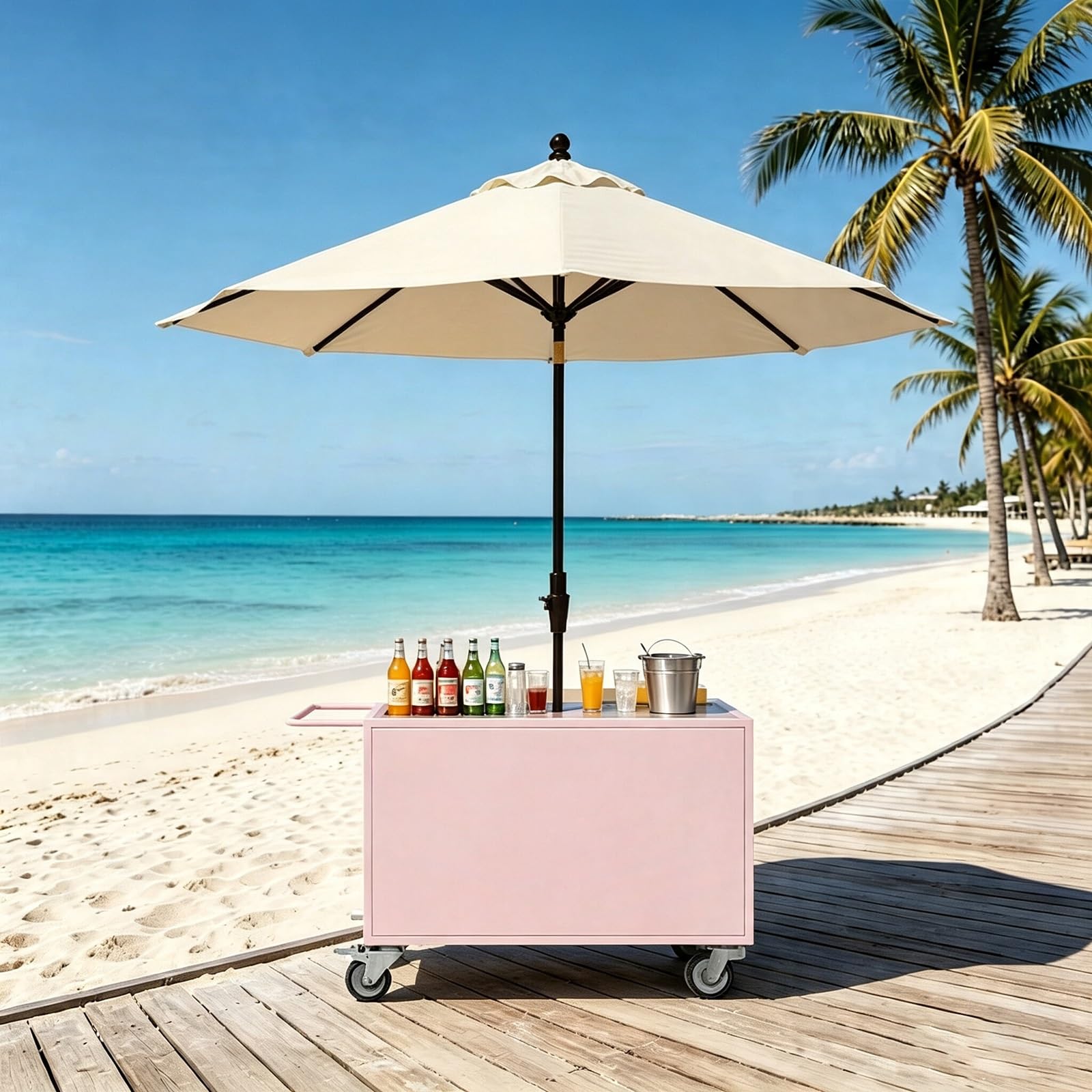 Carro de Venta Ambulante con Toldo Desmontable para Ferias y Mercados | Carro de Hierro Reforzado, Ruedas 360°, Toldo Desmontable para Mercados, Ferias y Street Food(Pink,L 120CM/47.2IN)